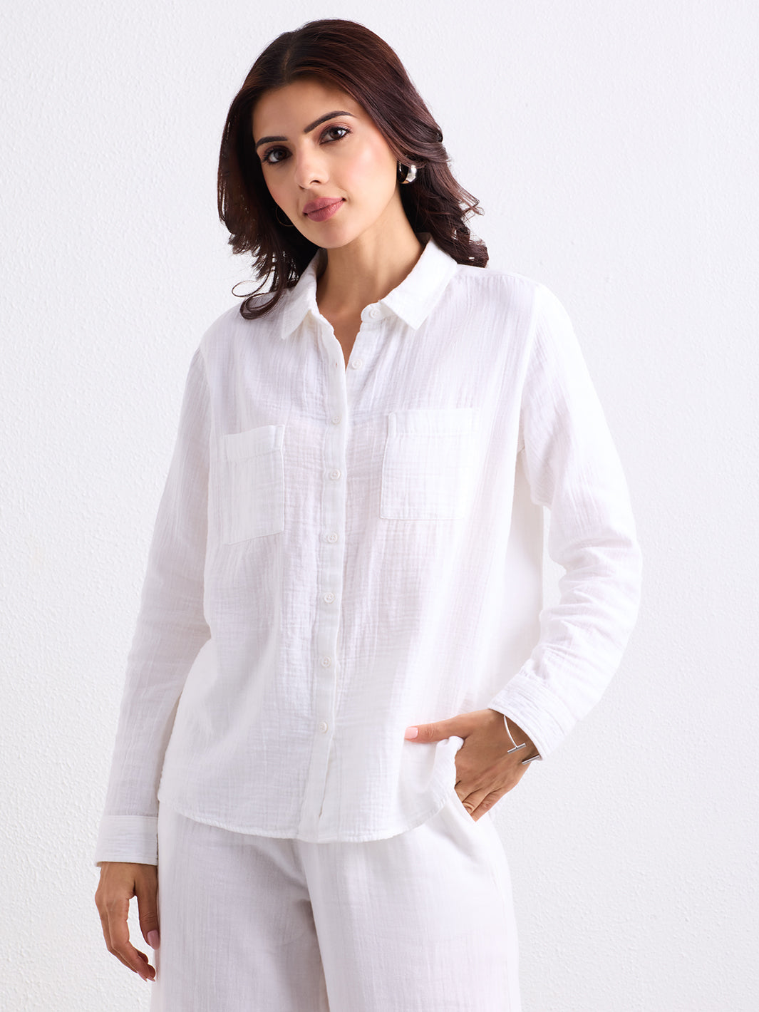 Double Cloth Textured Shirt - Pearl White