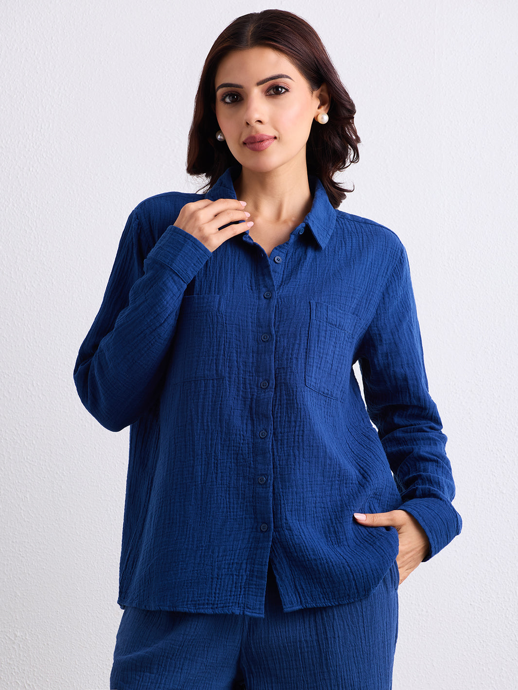 Double Cloth Textured Shirt - Cobalt Blue