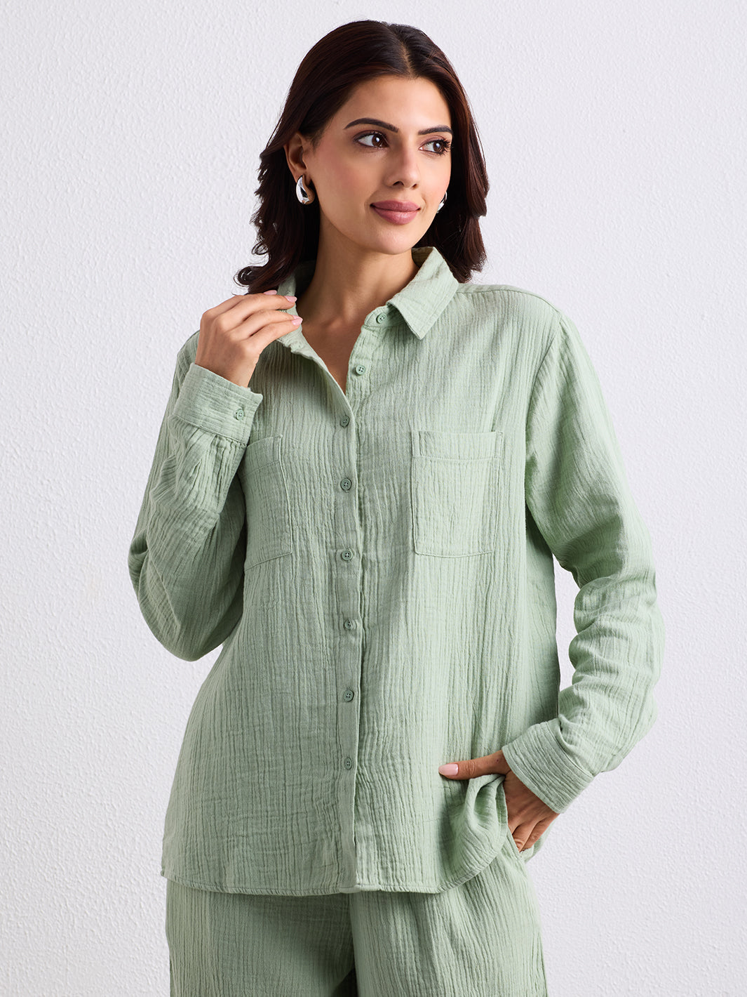 Double Cloth Textured Shirt - Sage Green