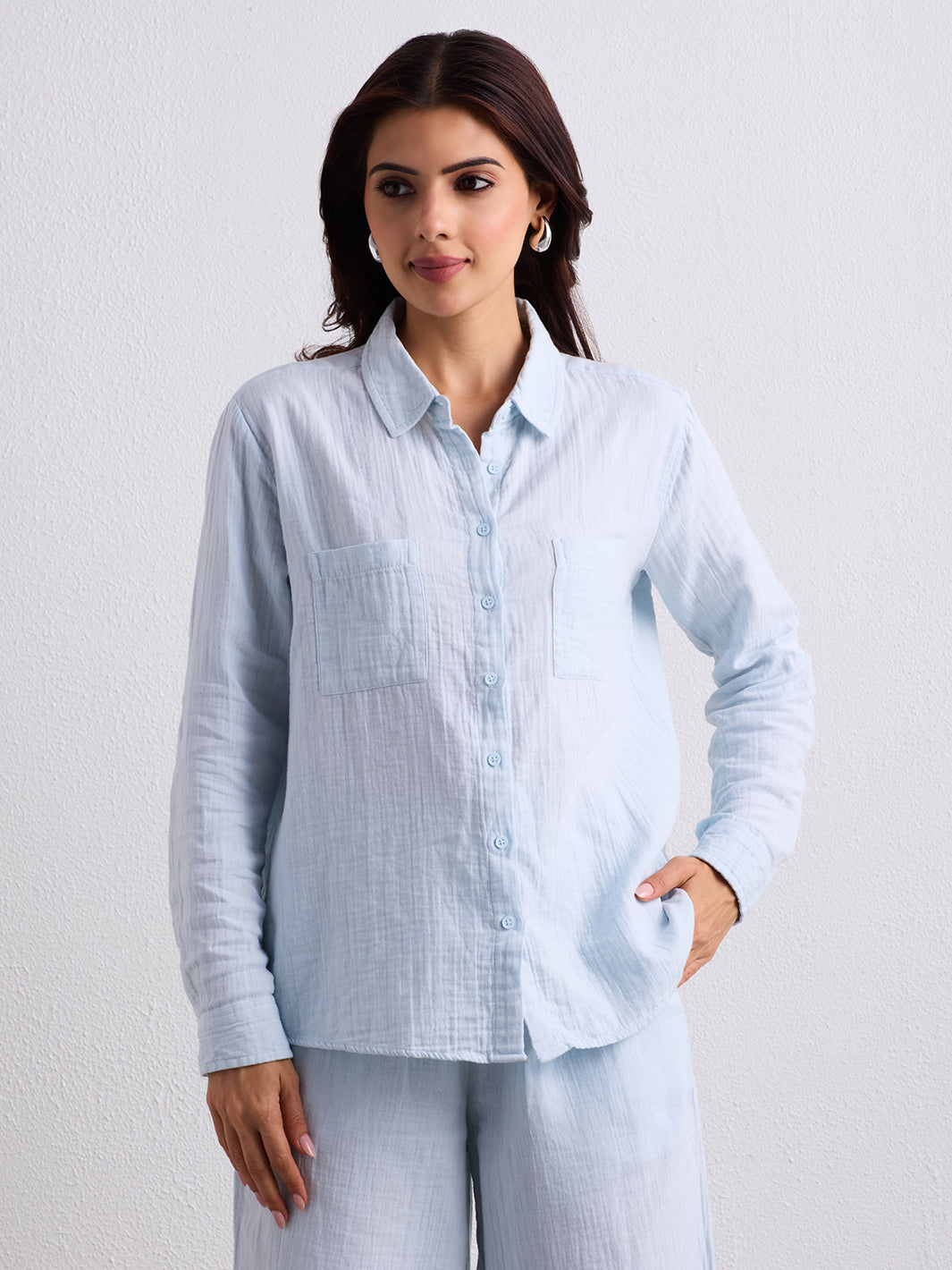 Double Cloth Textured Shirt - Ice Blue