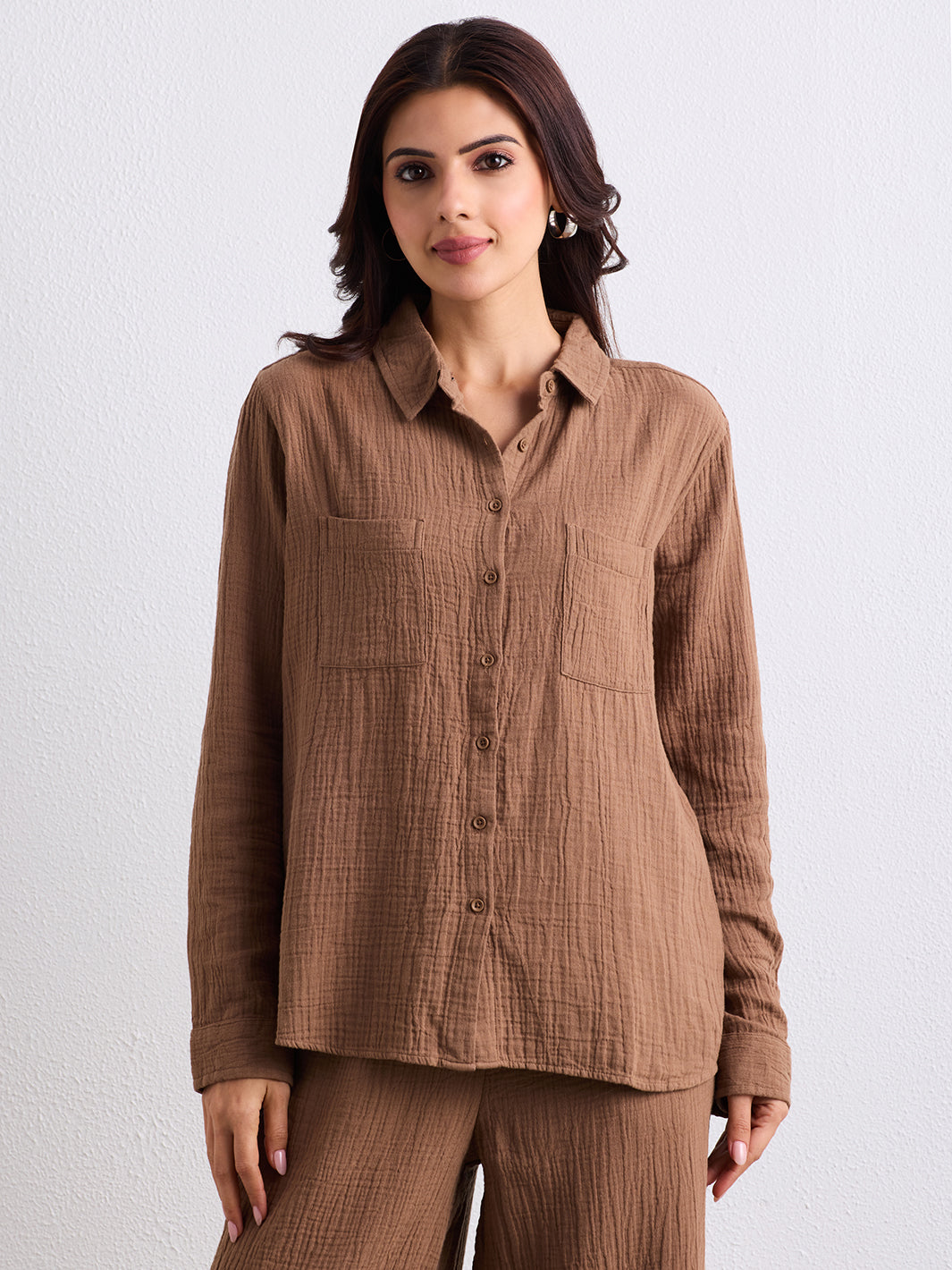 Double Cloth Textured Shirt - Biscuit Brown