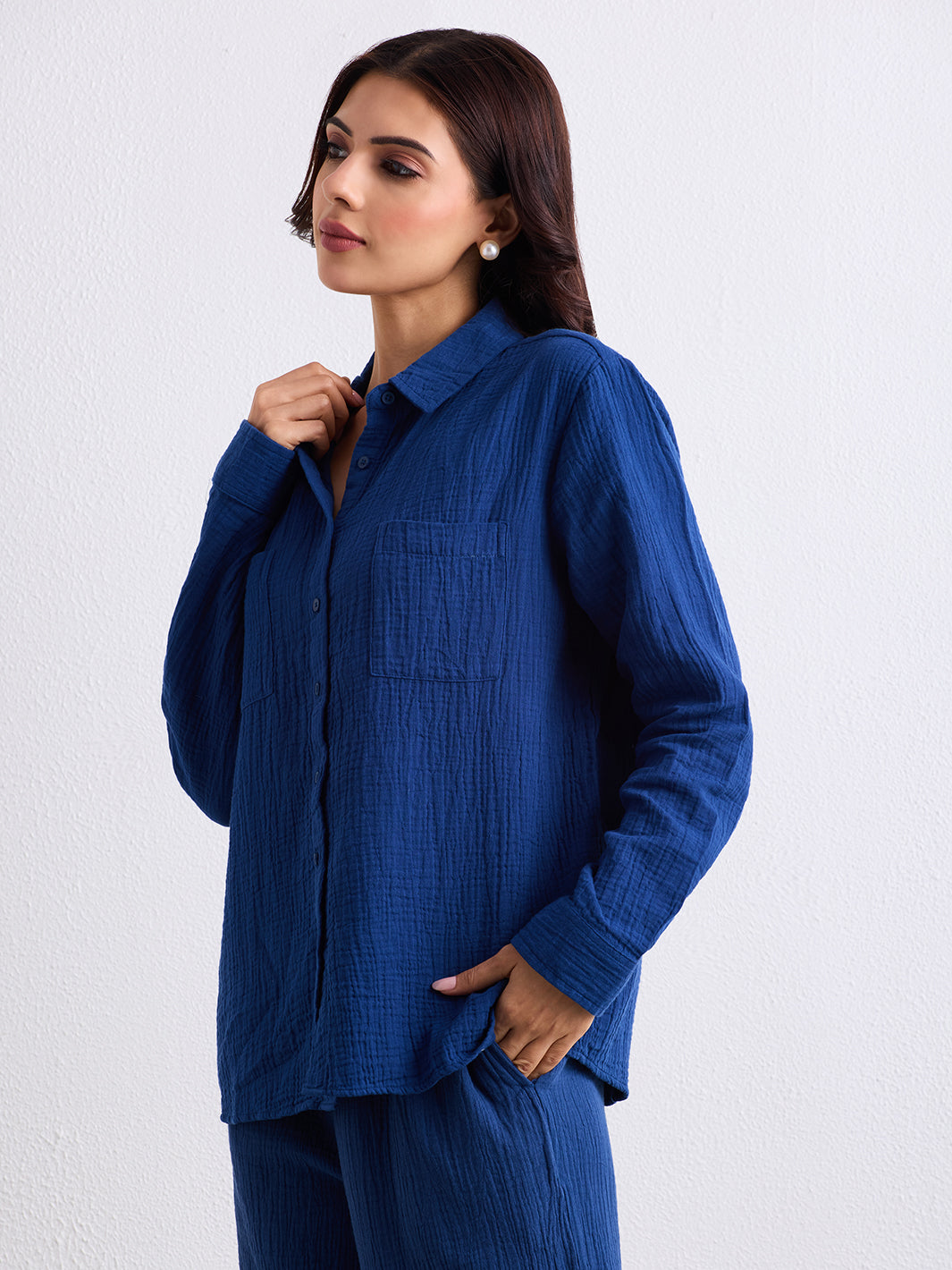 Double Cloth Textured Shirt - Cobalt Blue