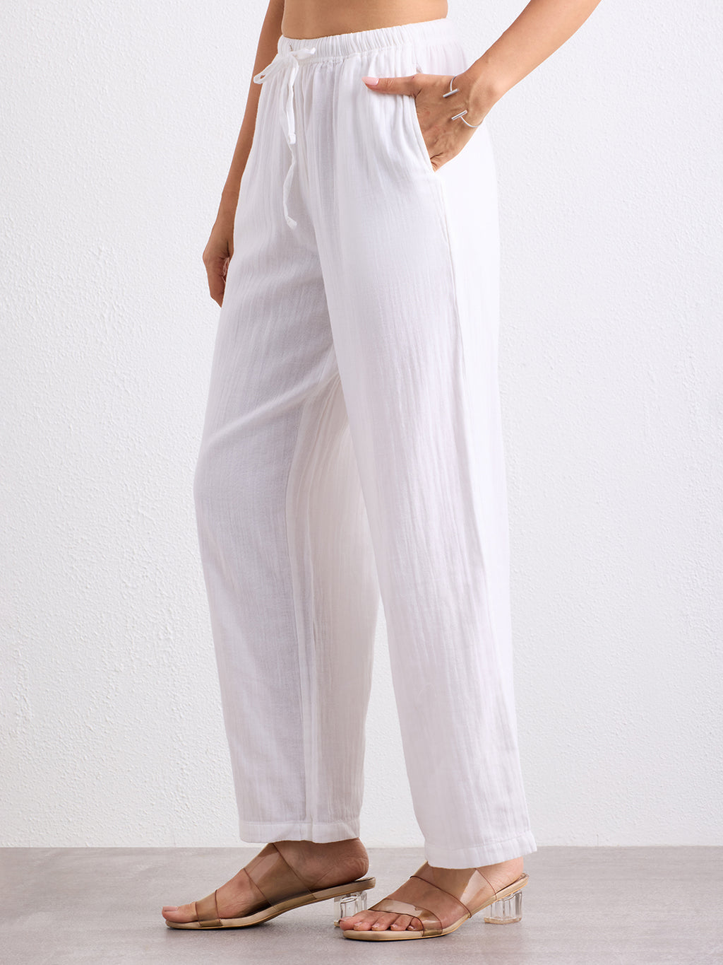 Double Cloth Textured Pant - Pearl White