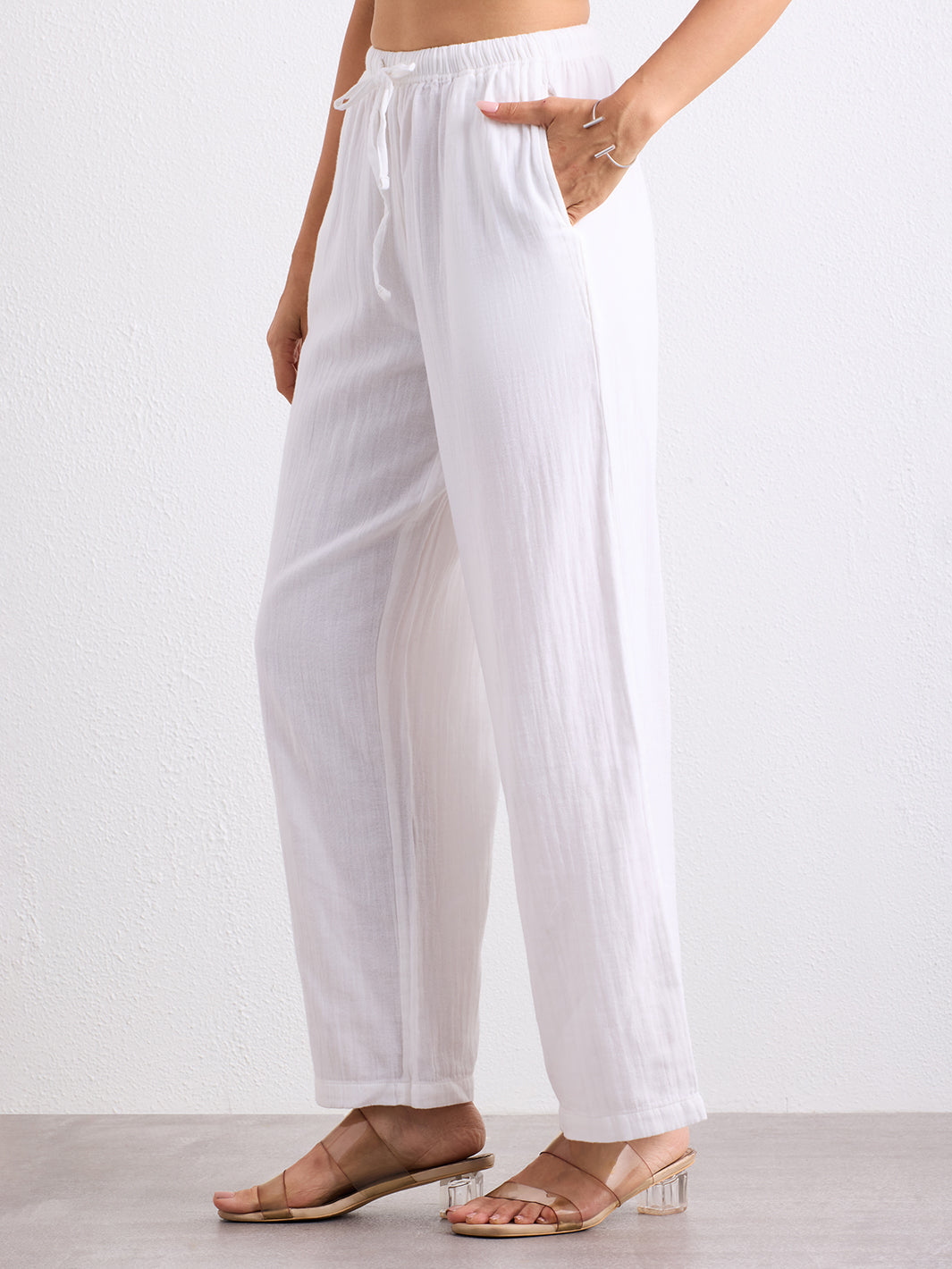 Double Cloth Textured Pant - Pearl White