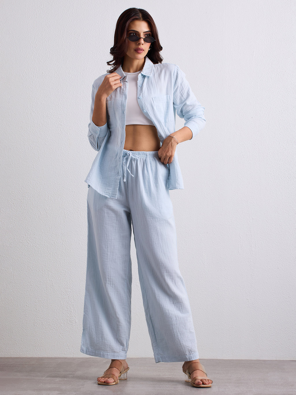 Double Cloth Textured Shirt - Ice Blue
