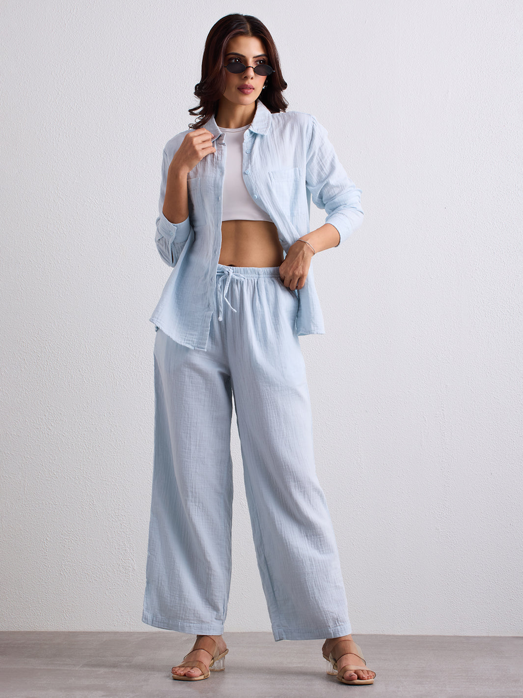 Double Cloth Textured Shirt - Ice Blue