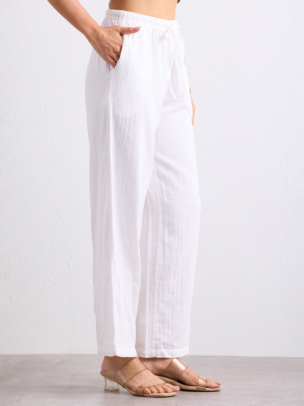 Double Cloth Textured Pant - Pearl White