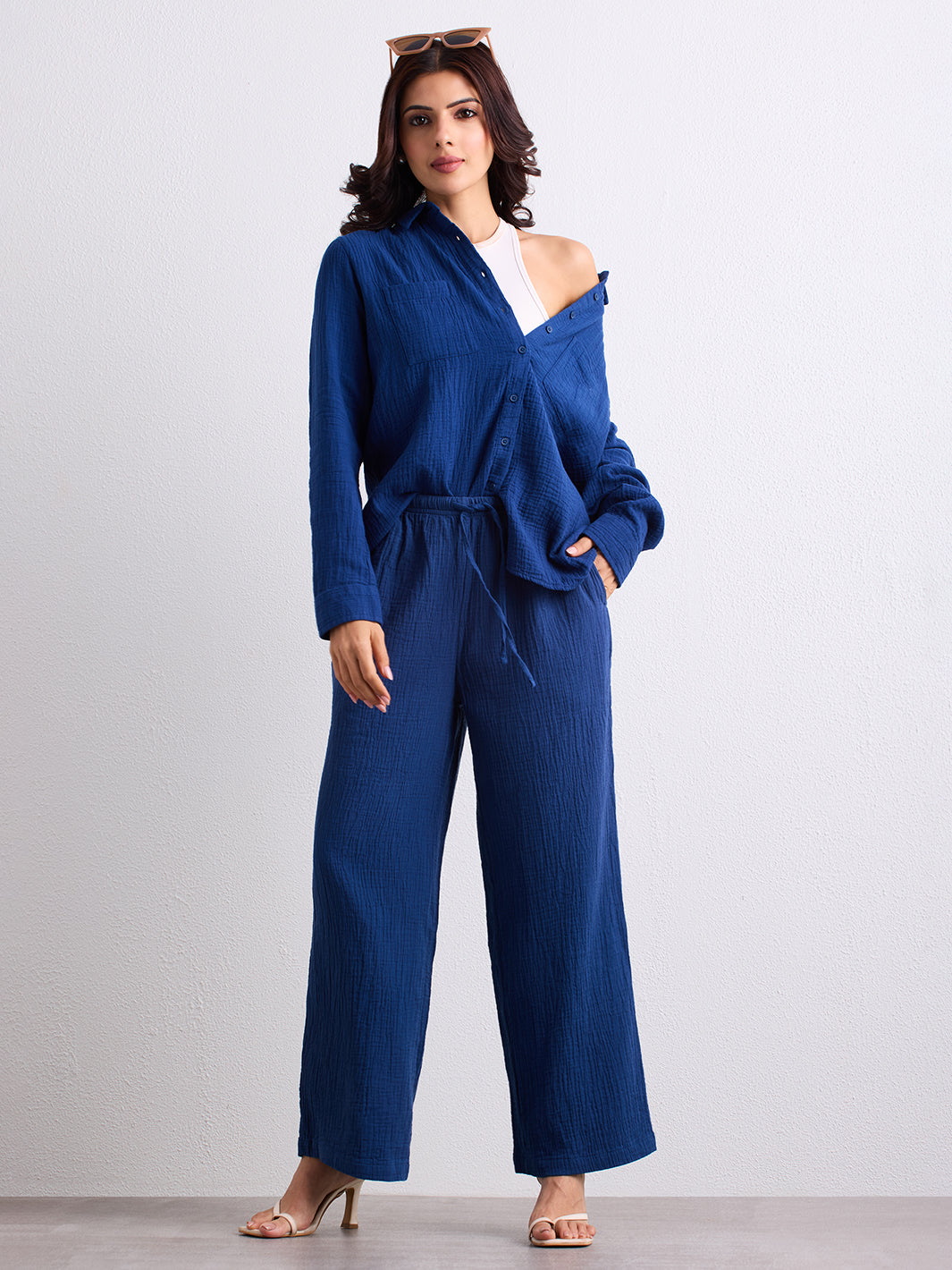 Double Cloth Textured Shirt - Cobalt Blue