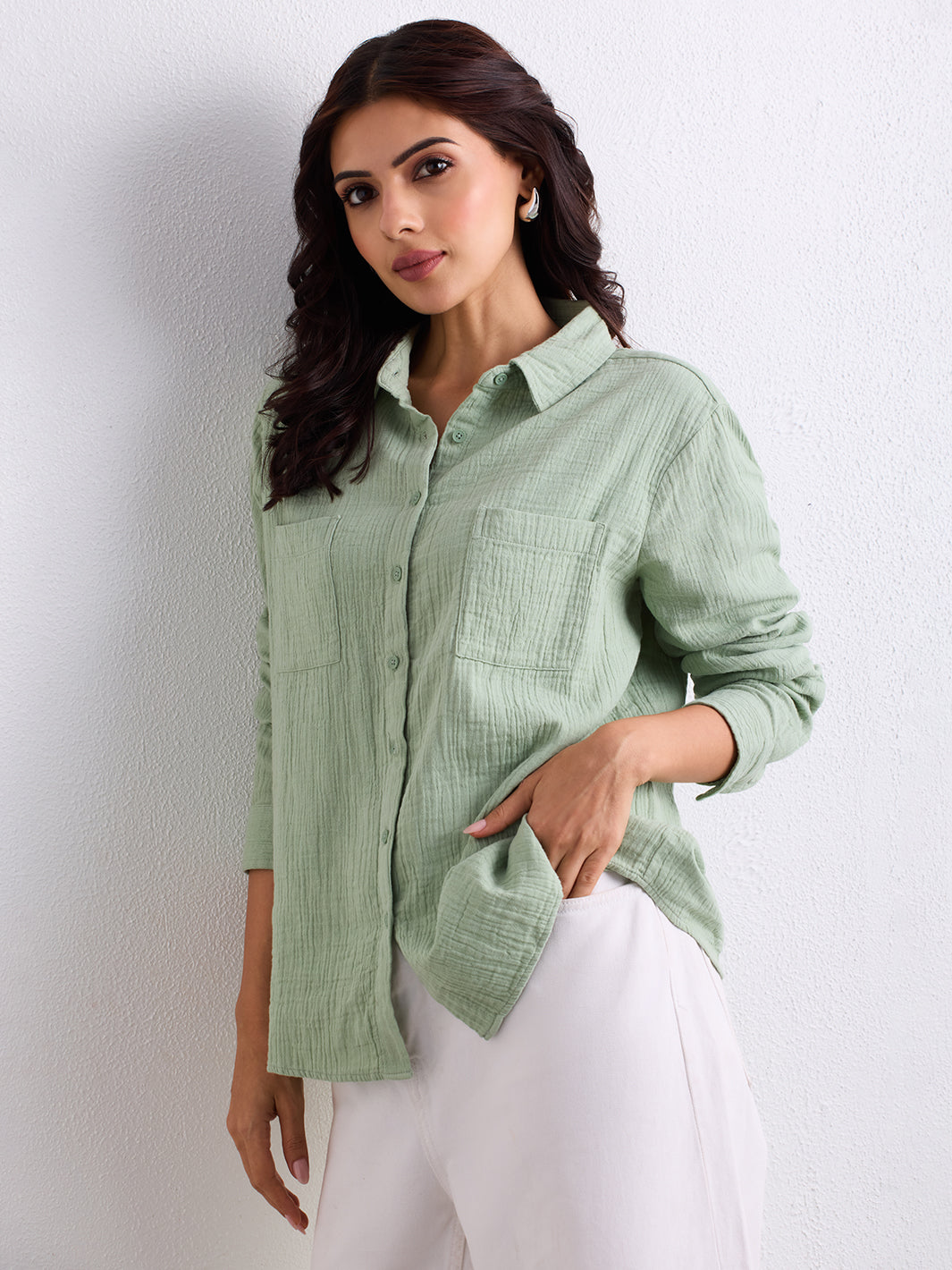 Double Cloth Textured Shirt - Sage Green
