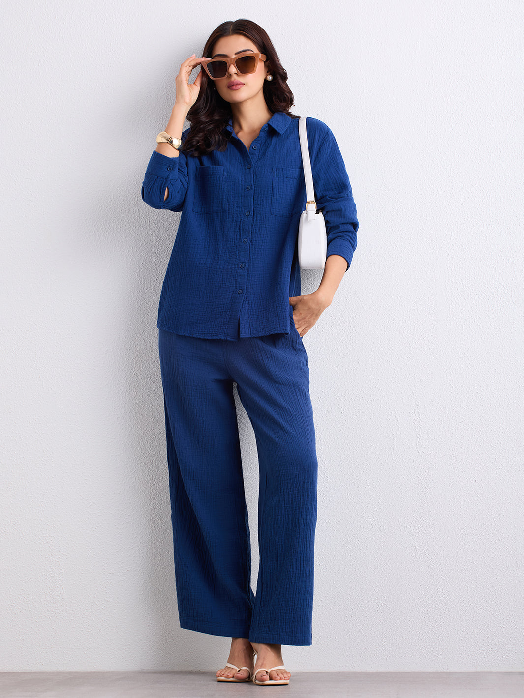 Double Cloth Textured Pant - Cobalt Blue