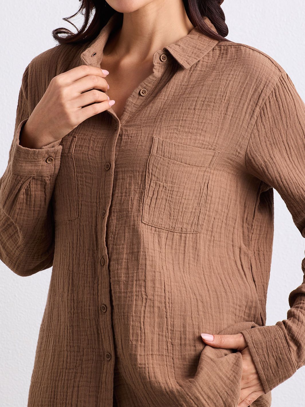 Double Cloth Textured Shirt - Biscuit Brown
