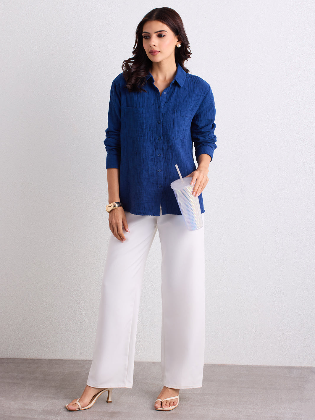 Double Cloth Textured Shirt - Cobalt Blue