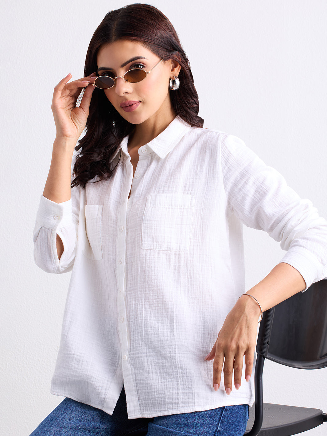 Double Cloth Textured Shirt - Pearl White