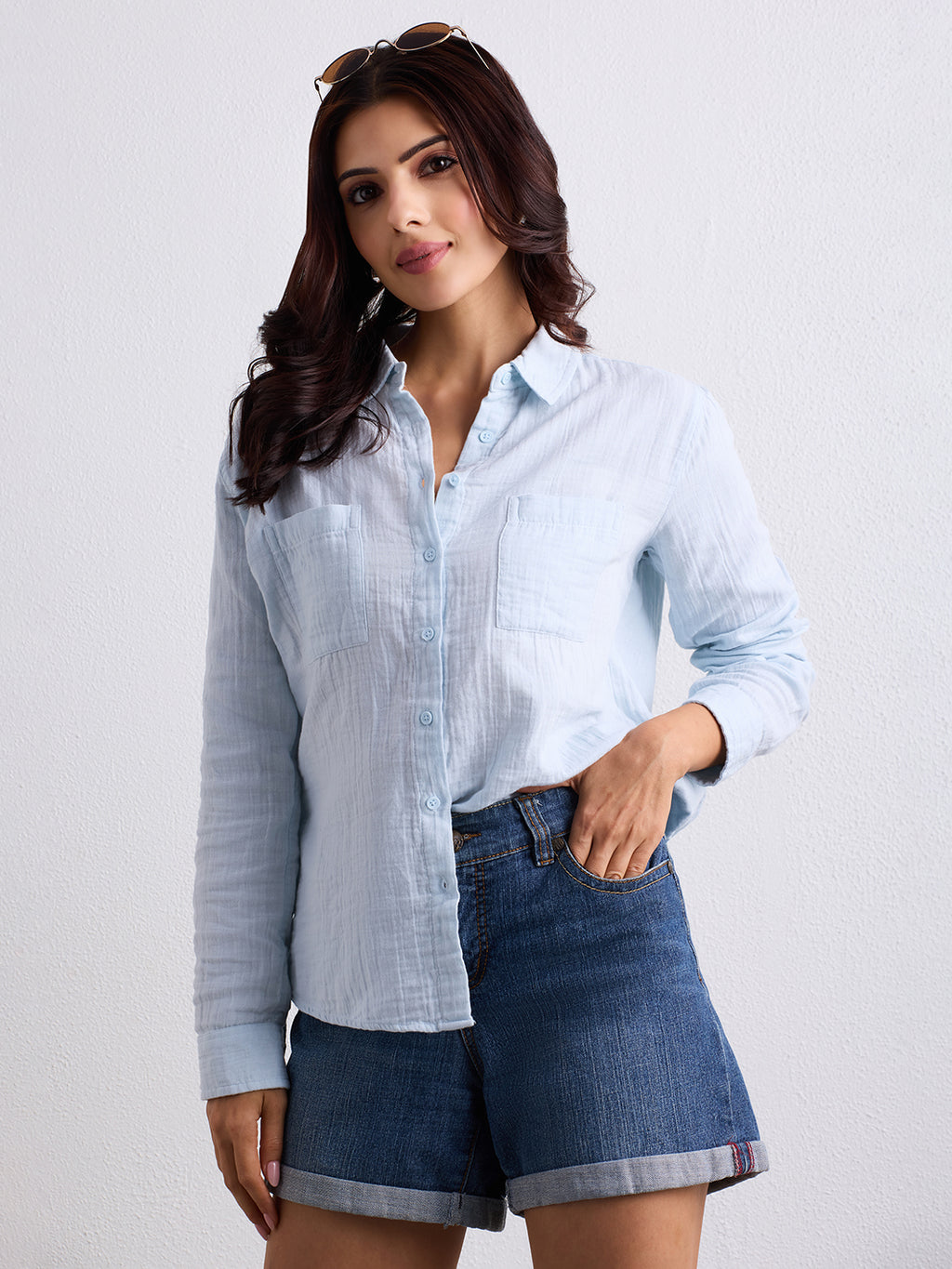 Double Cloth Textured Shirt - Ice Blue