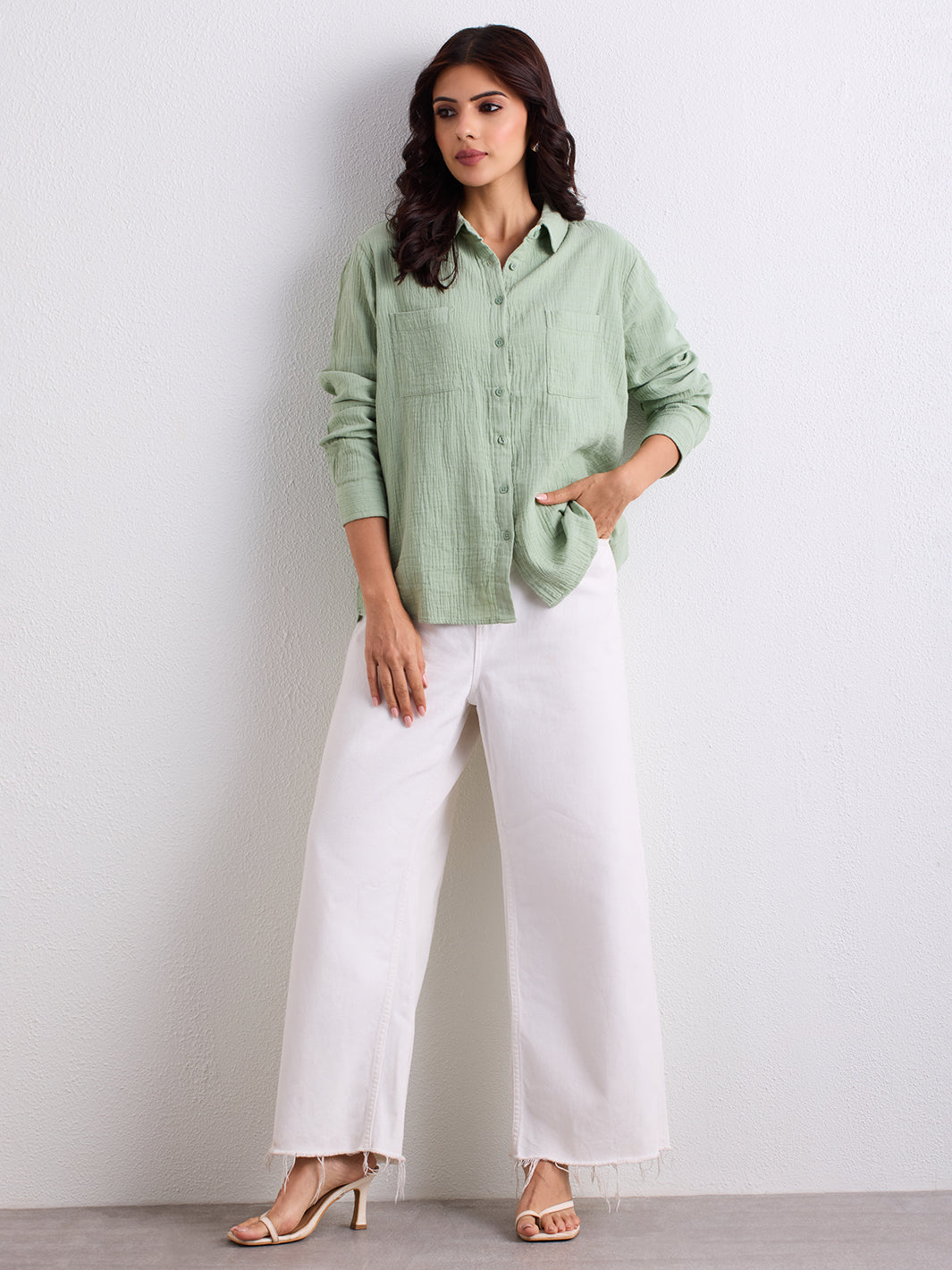Double Cloth Textured Shirt - Sage Green