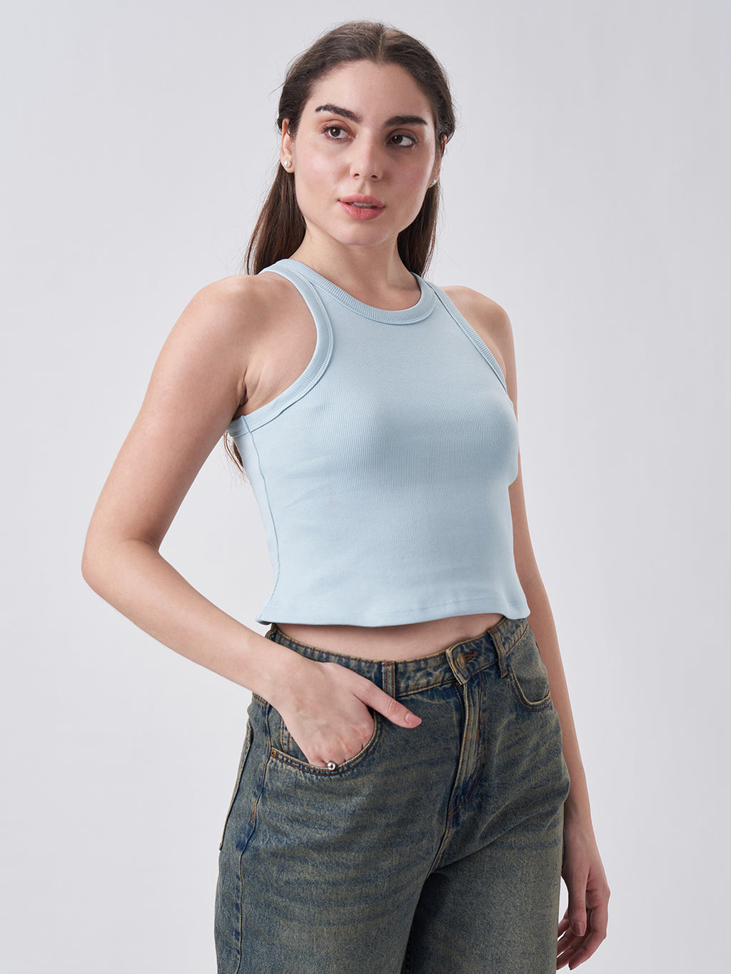 Womens Halter Tank Top Blue Breeze