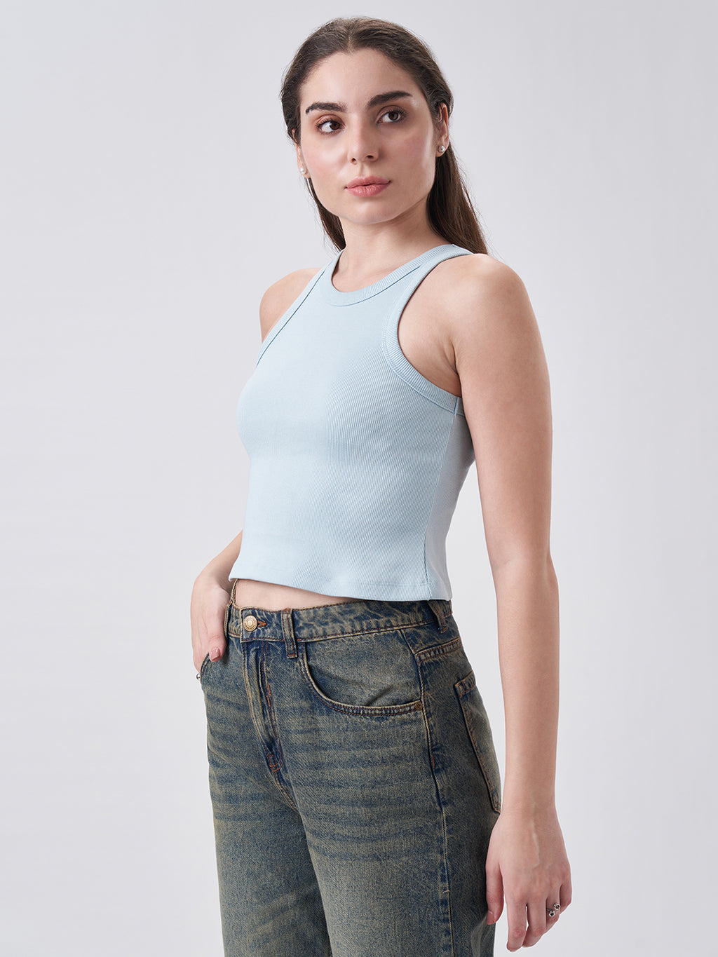 Womens Halter Tank Top Blue Breeze