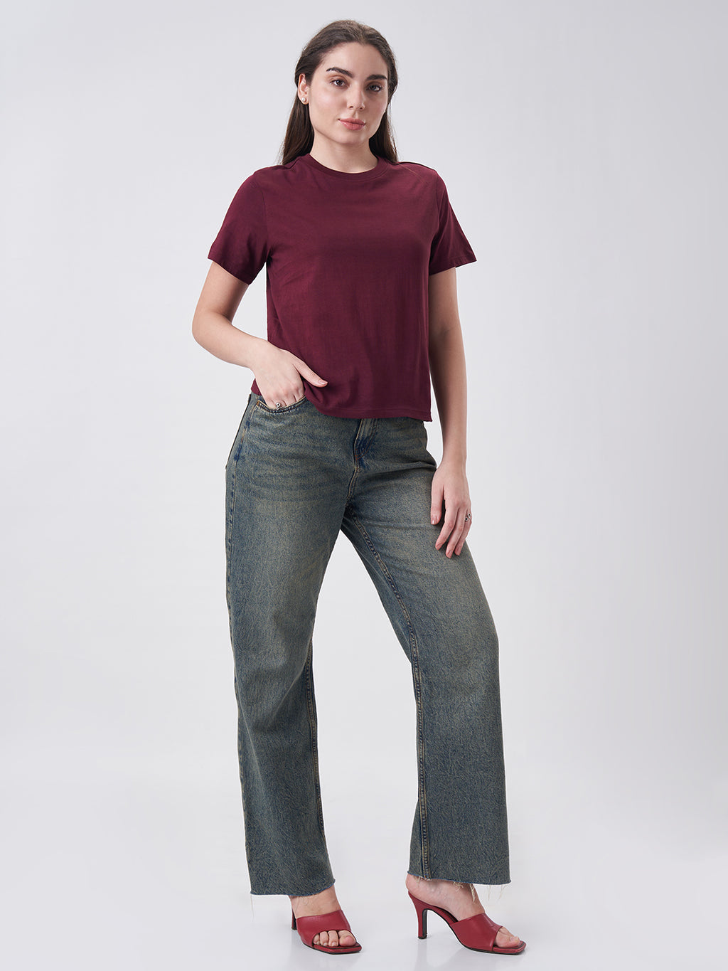 Womens Regular T Shirt  Berry Maroon