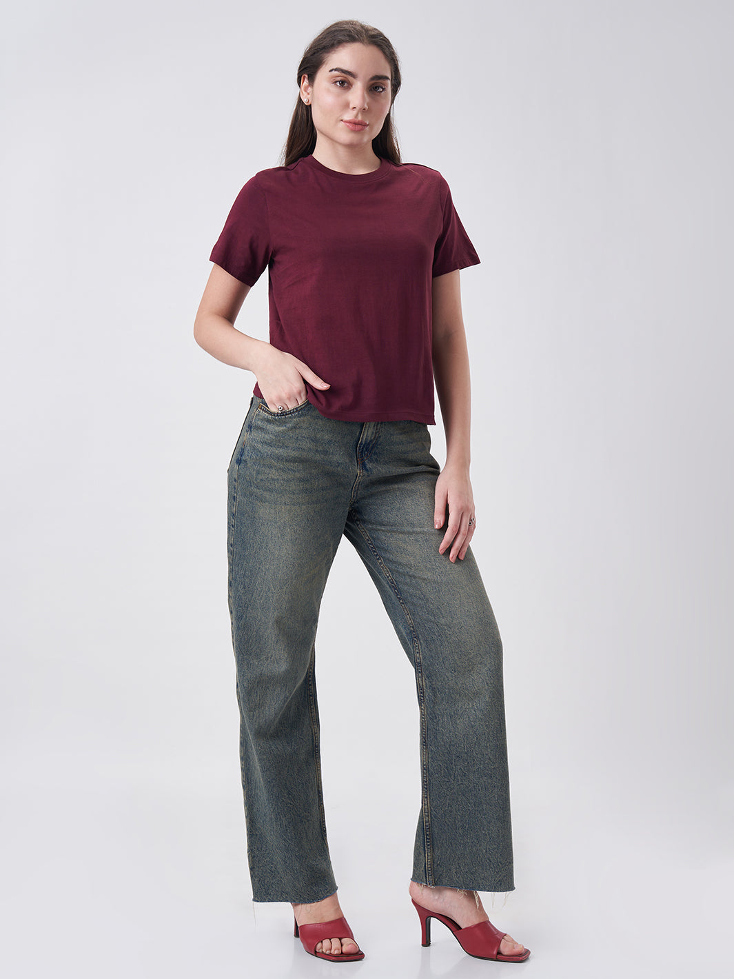 Womens Regular T Shirt  Berry Maroon