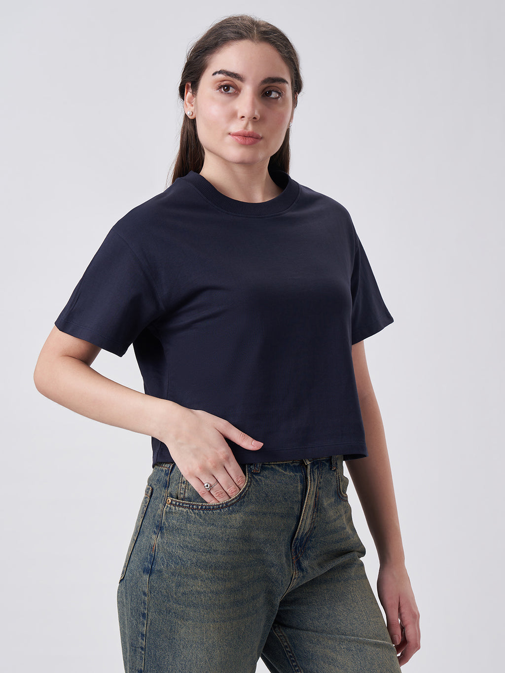 Womens Crop Boxy T Shirt Midnight Navy