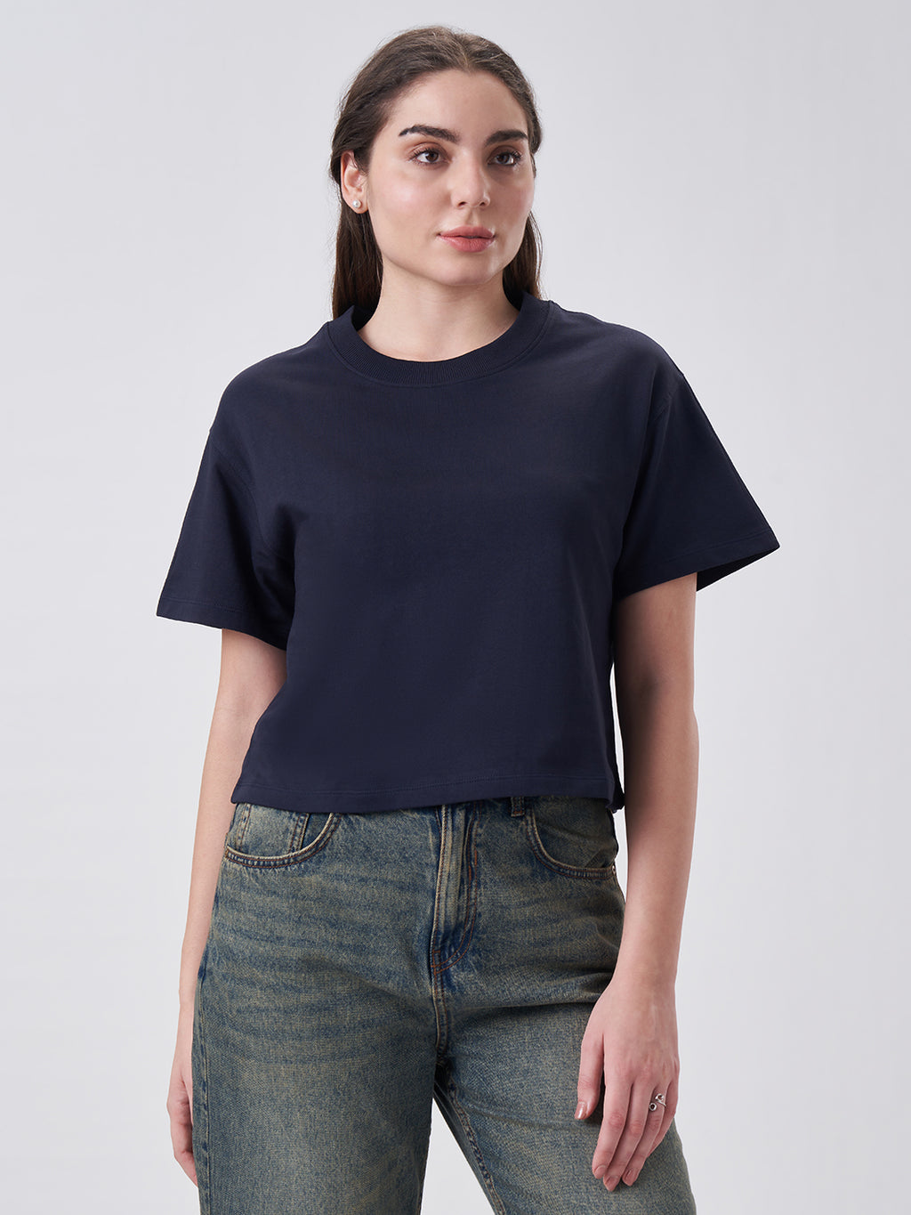 Womens Crop Boxy T Shirt Midnight Navy