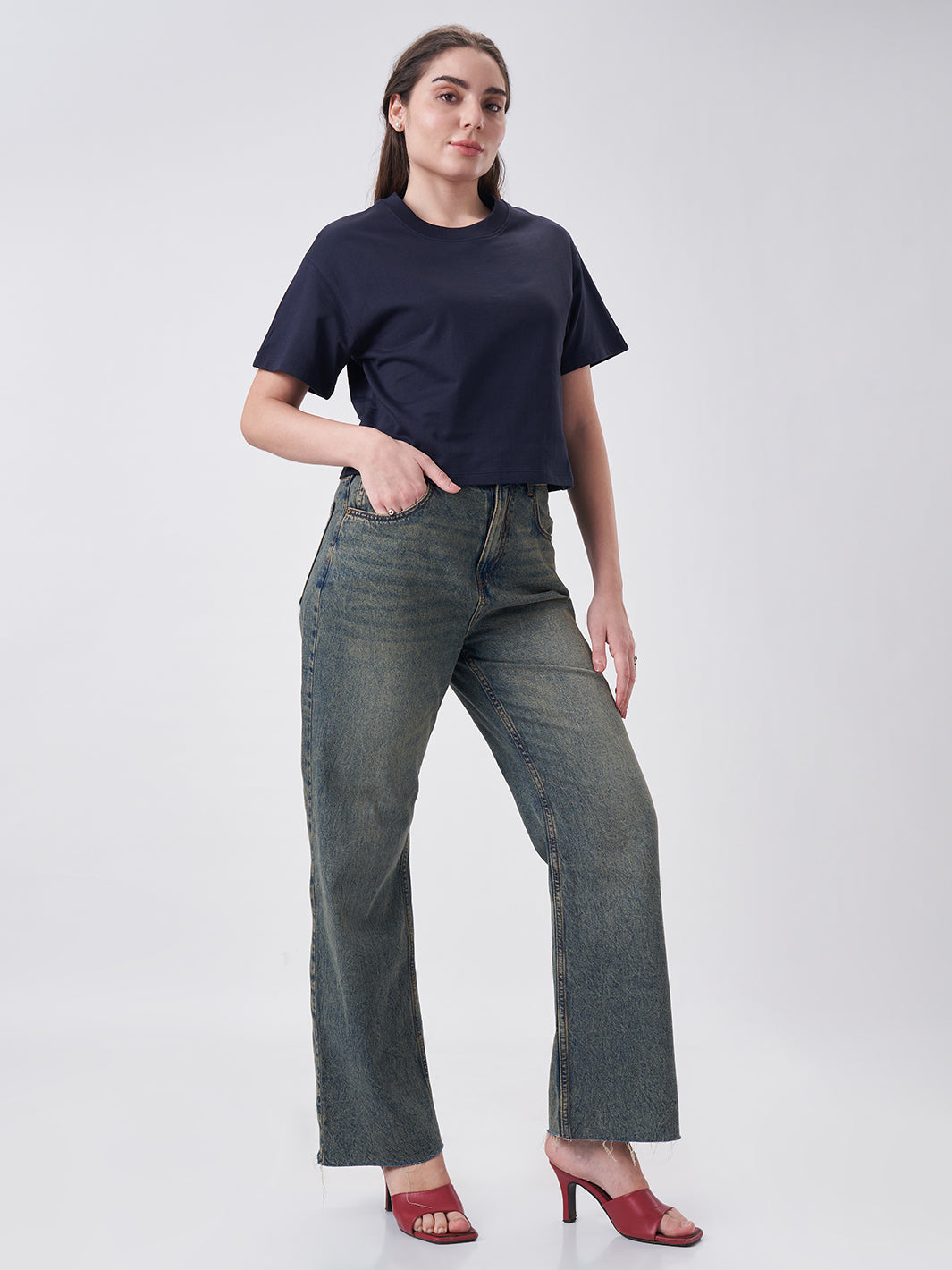 Womens Crop Boxy T Shirt Midnight Navy