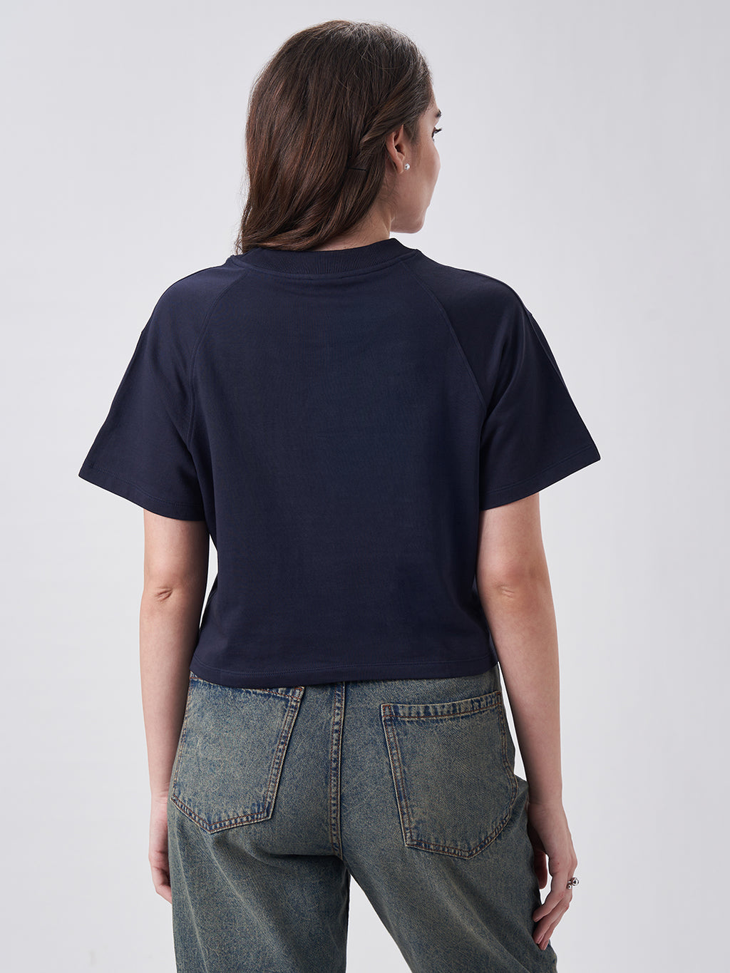 Womens Crop Boxy T Shirt Midnight Navy