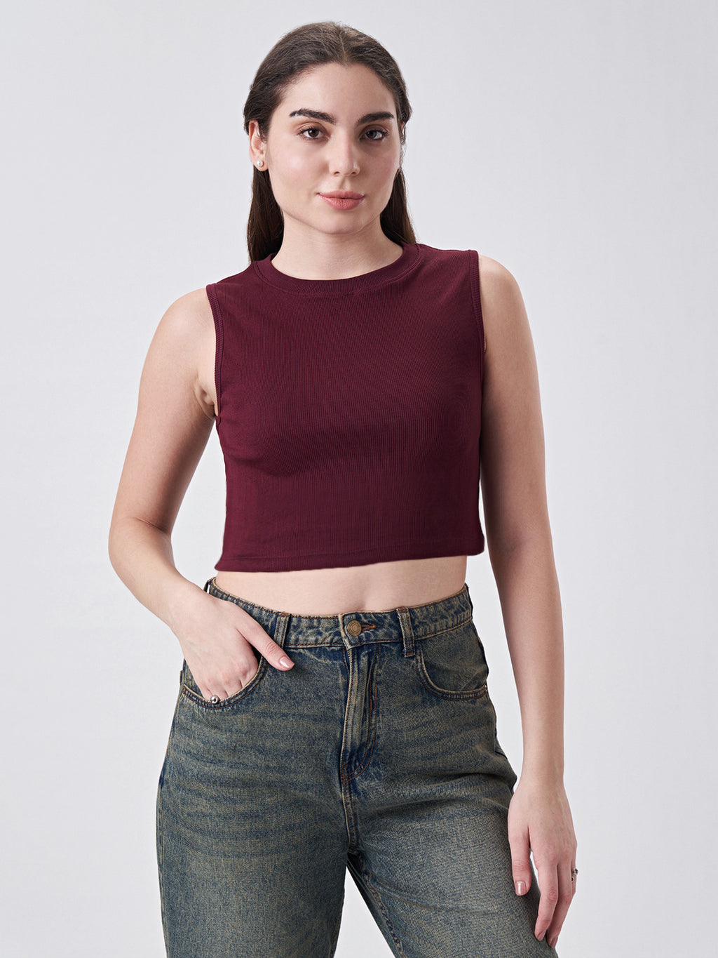 Womens Crop Tank Top Berry Maroon