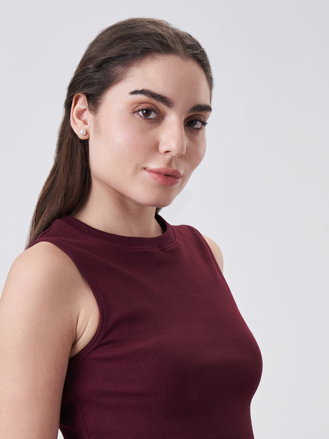 Womens Crop Tank Top Berry Maroon