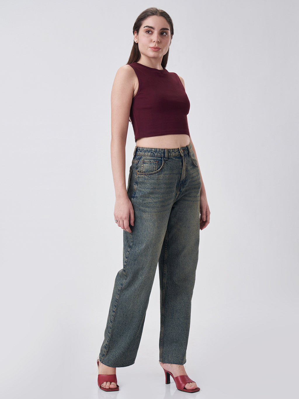 Womens Crop Tank Top Berry Maroon