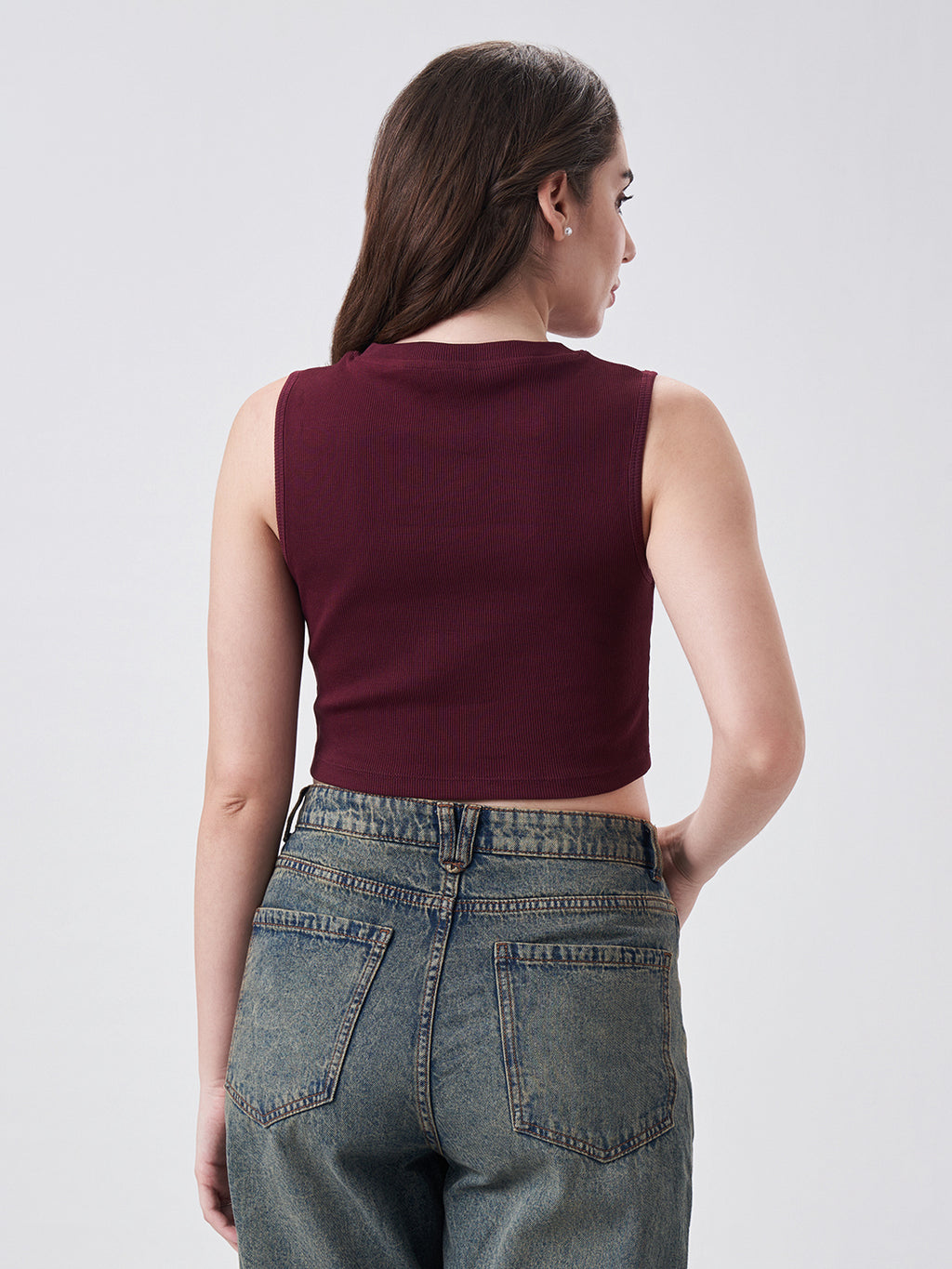 Womens Crop Tank Top Berry Maroon