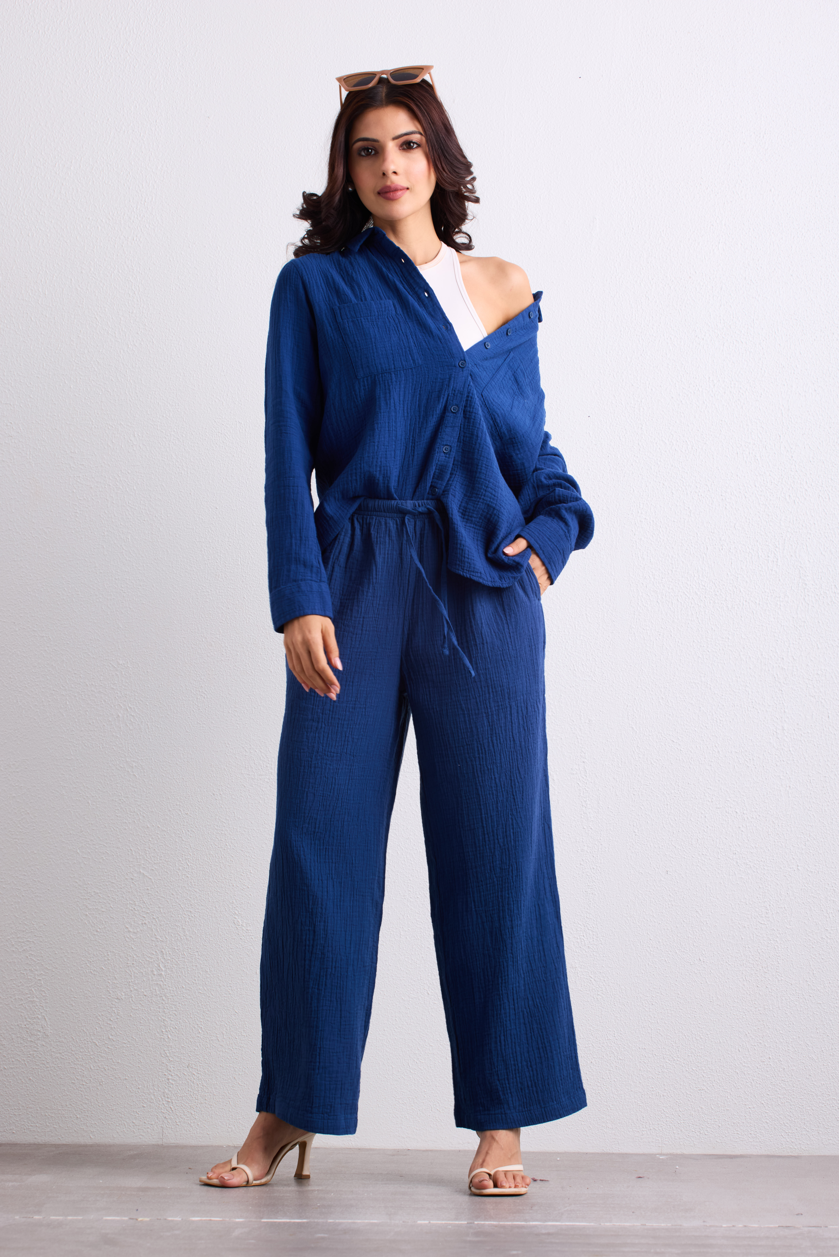 Double Cloth Textured Shirt - Cobalt Blue