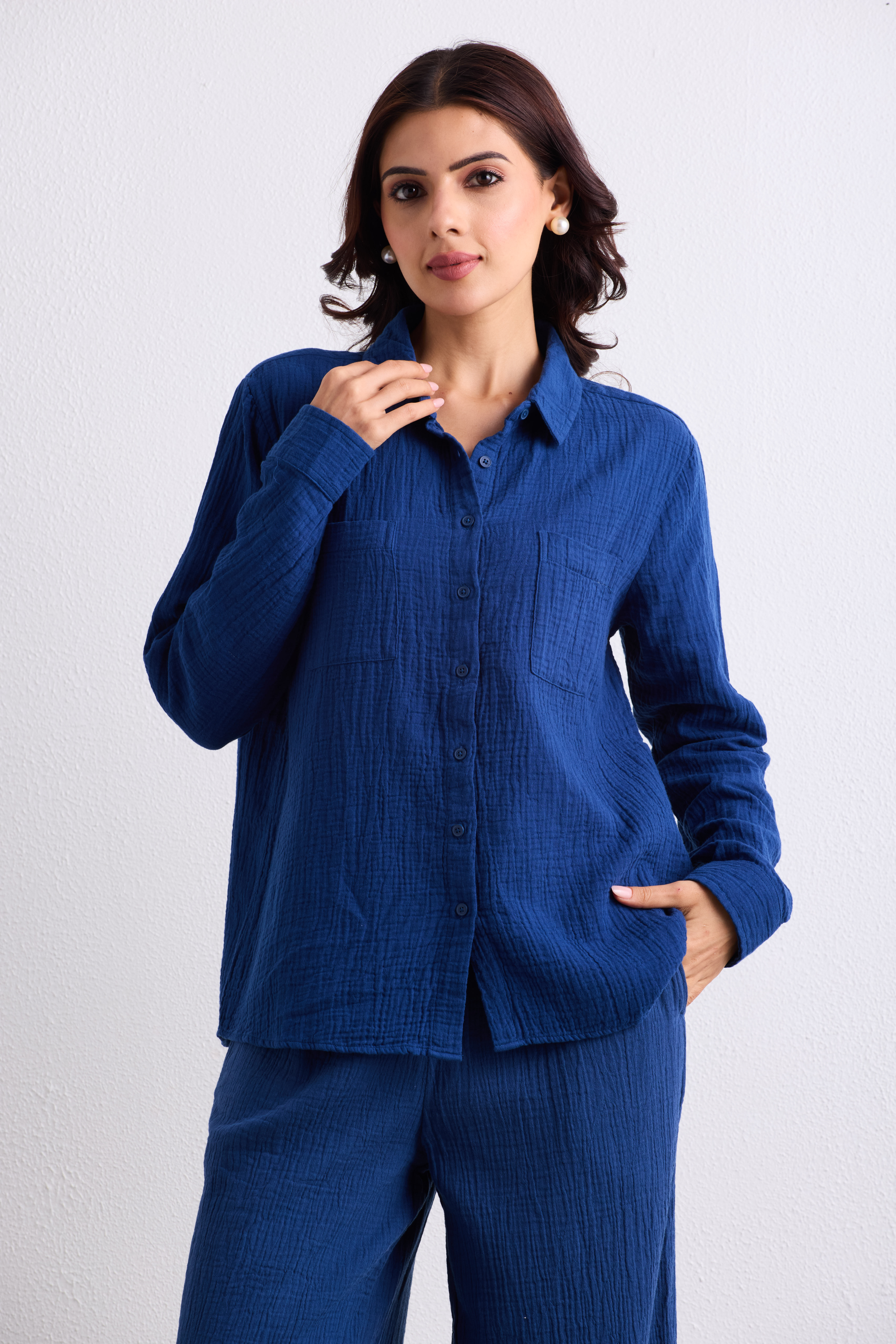 Double Cloth Textured Shirt - Cobalt Blue