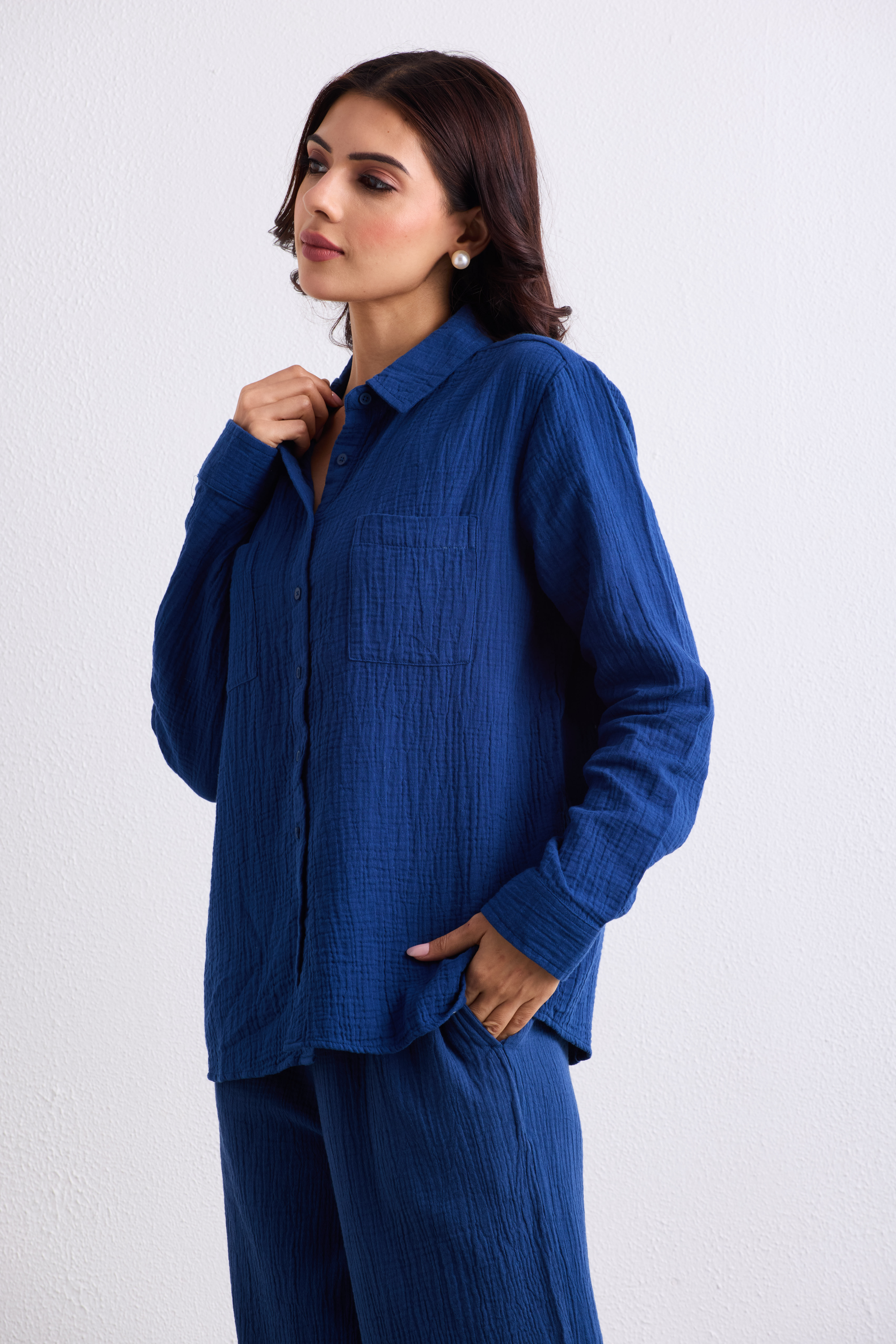 Double Cloth Textured Shirt - Cobalt Blue