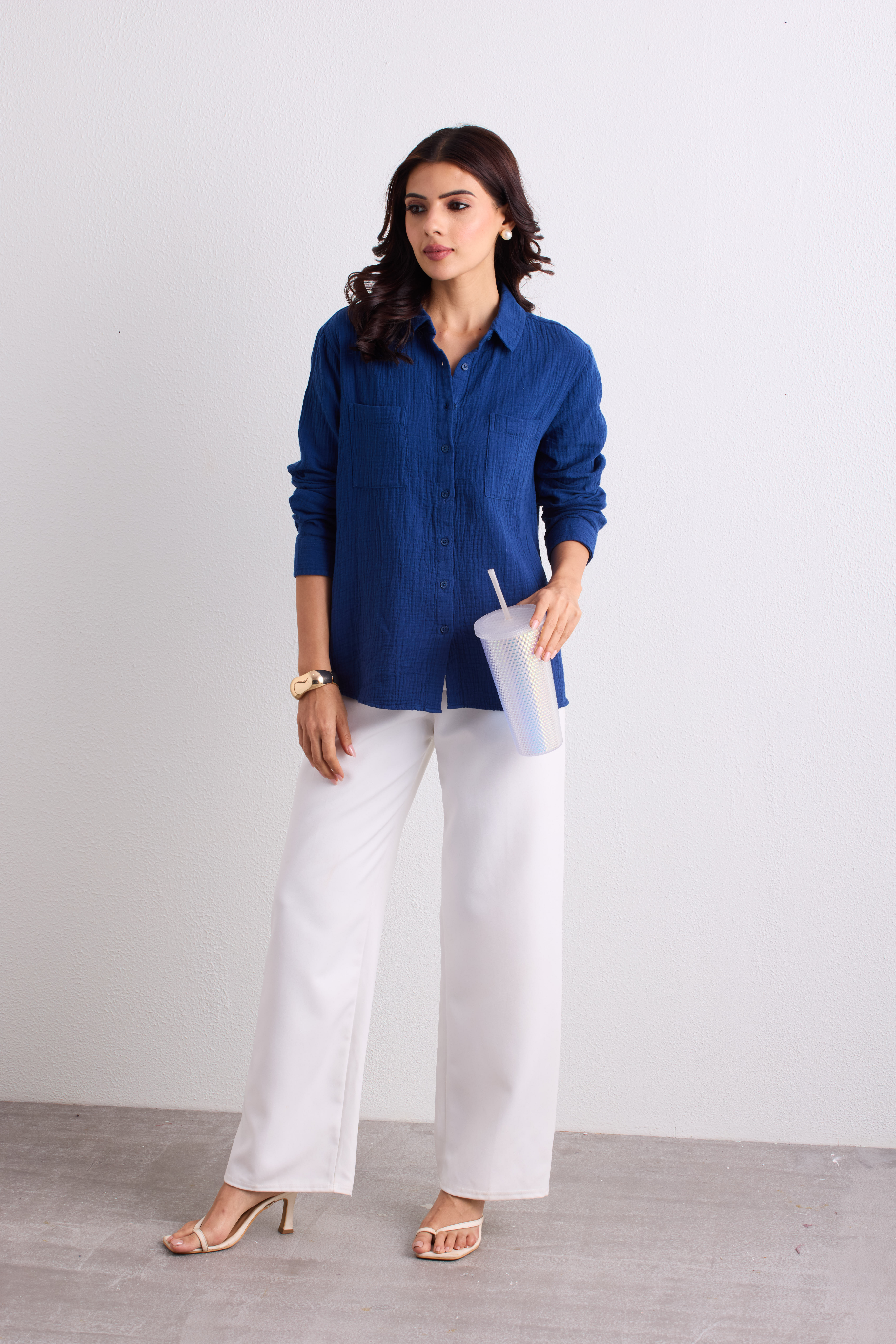Double Cloth Textured Shirt - Cobalt Blue