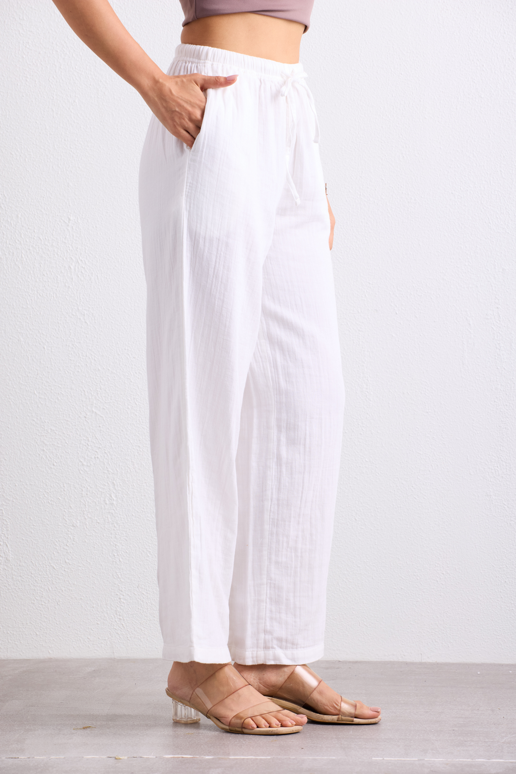 Double Cloth Textured Pant - Pearl White
