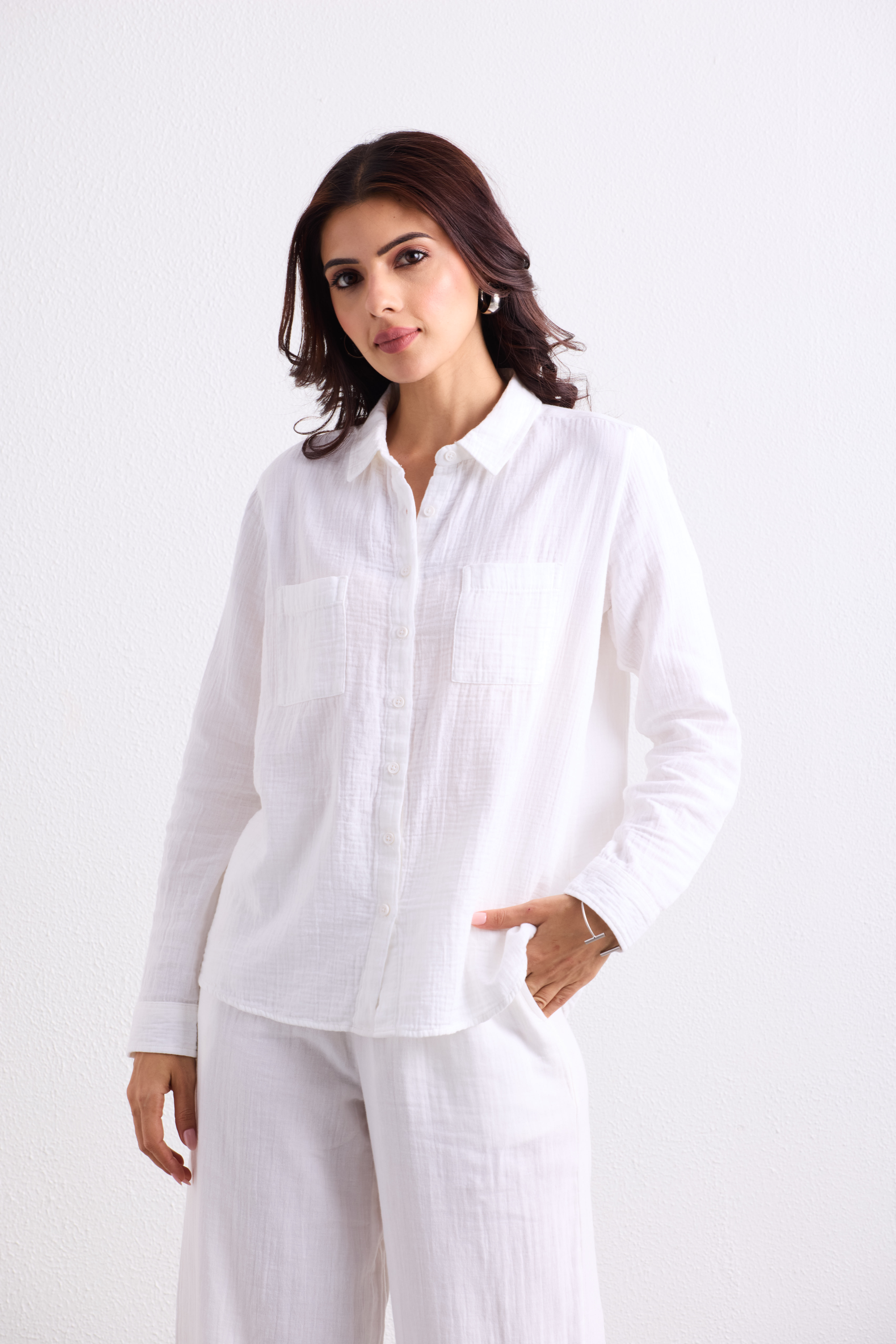 Double Cloth Textured Shirt - Pearl White