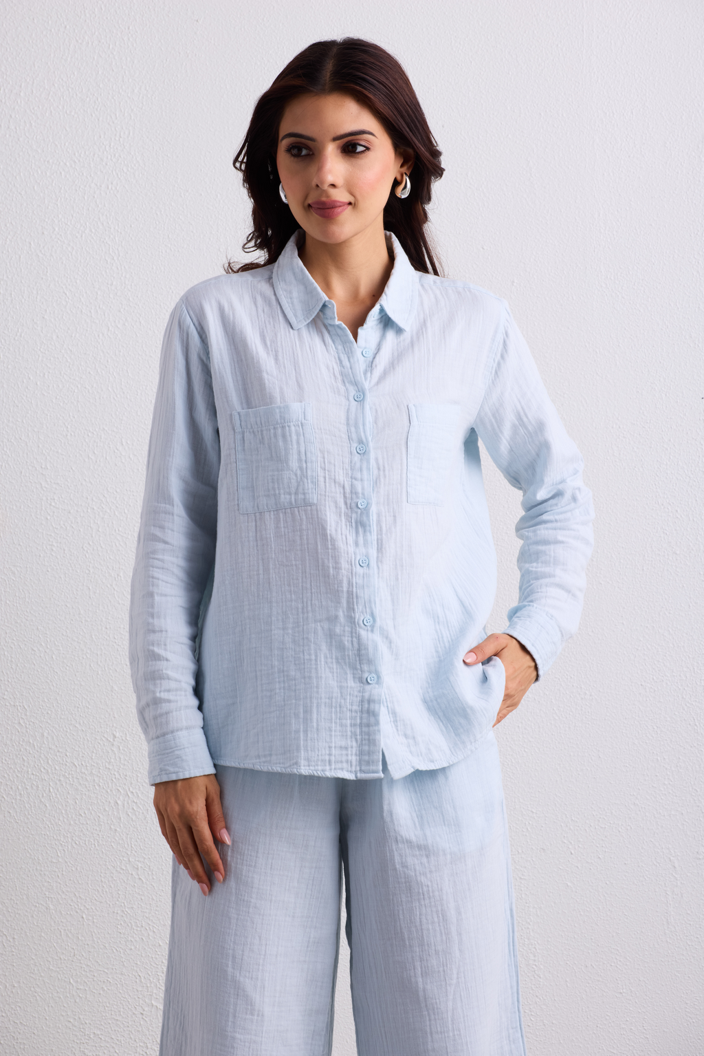 Double Cloth Textured Shirt - Ice Blue