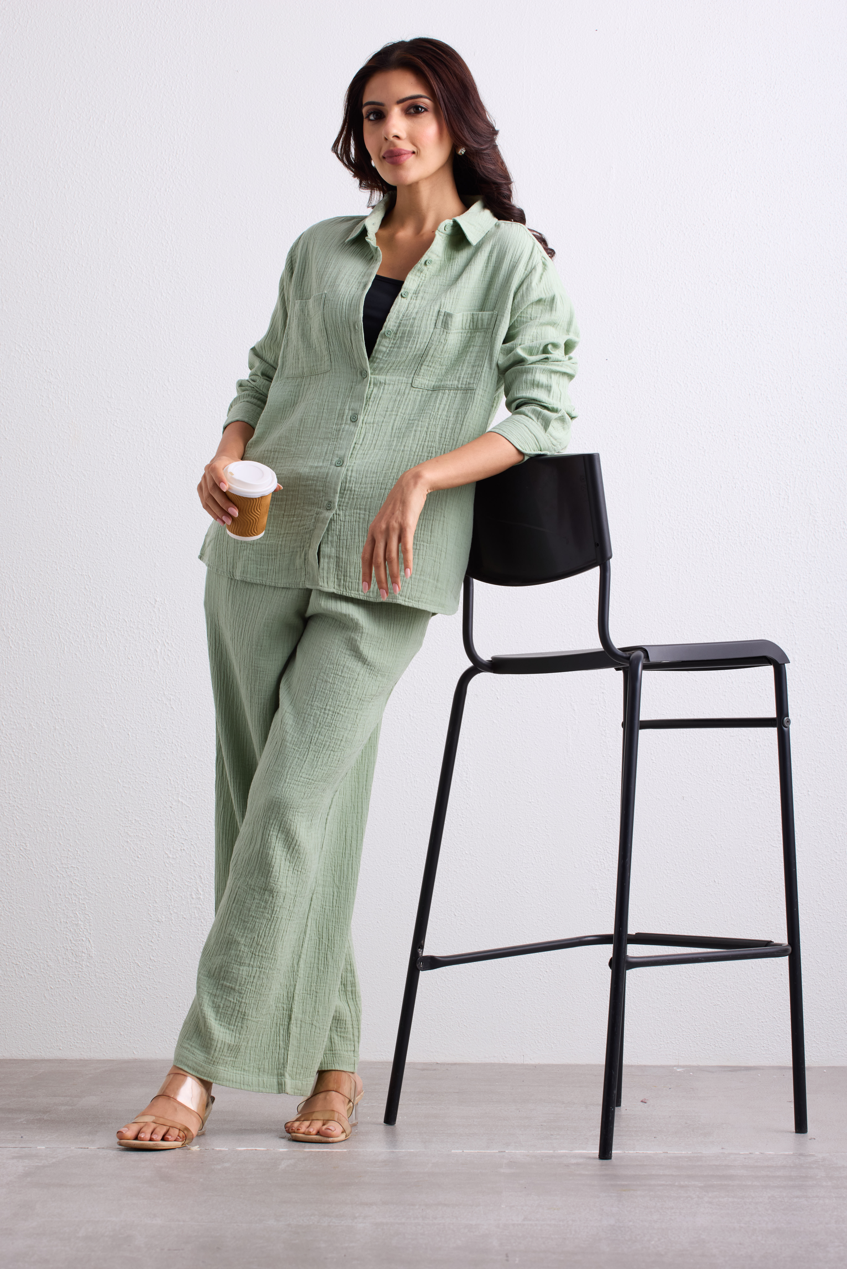 Double Cloth Textured Shirt - Sage Green