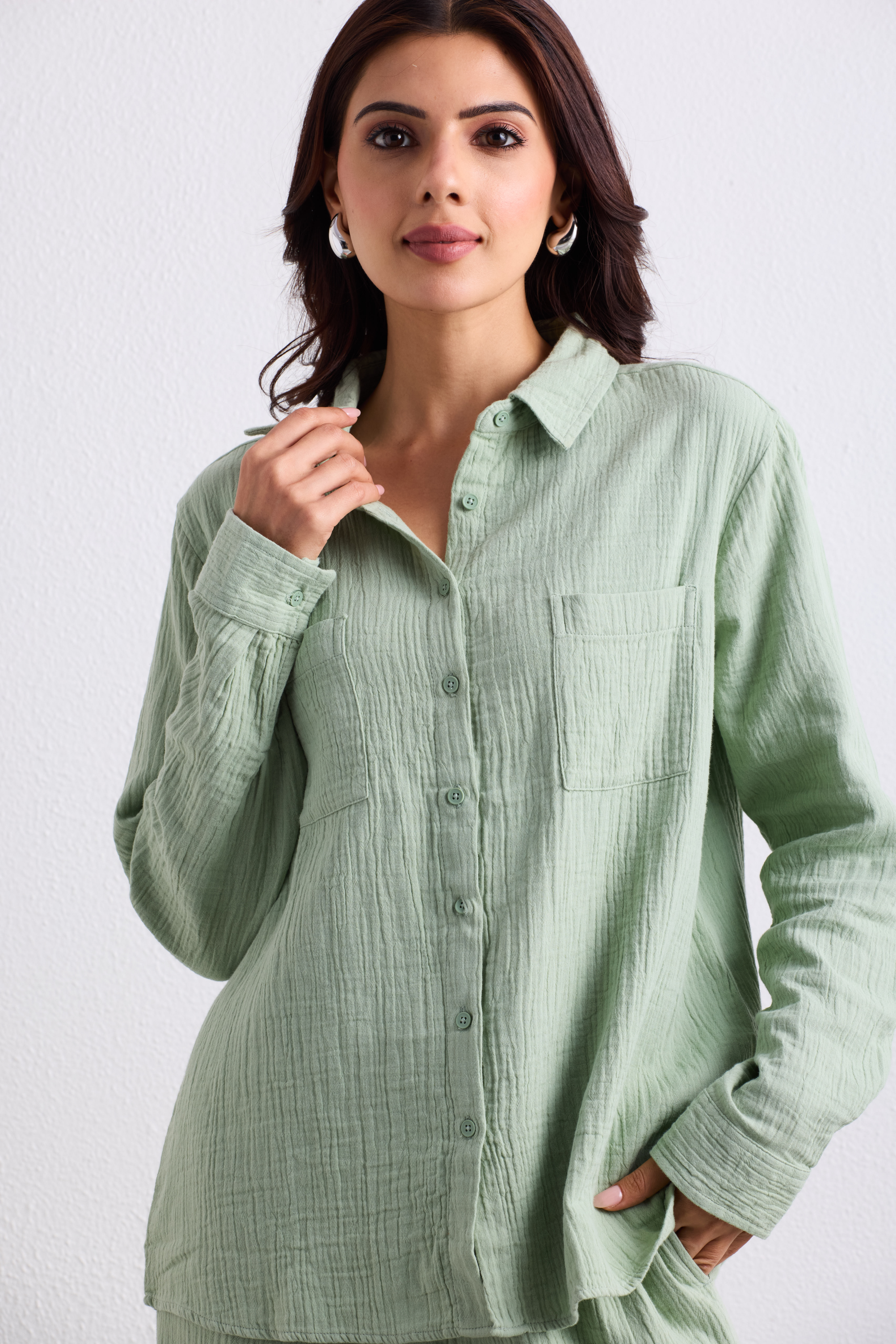 Double Cloth Textured Shirt - Sage Green