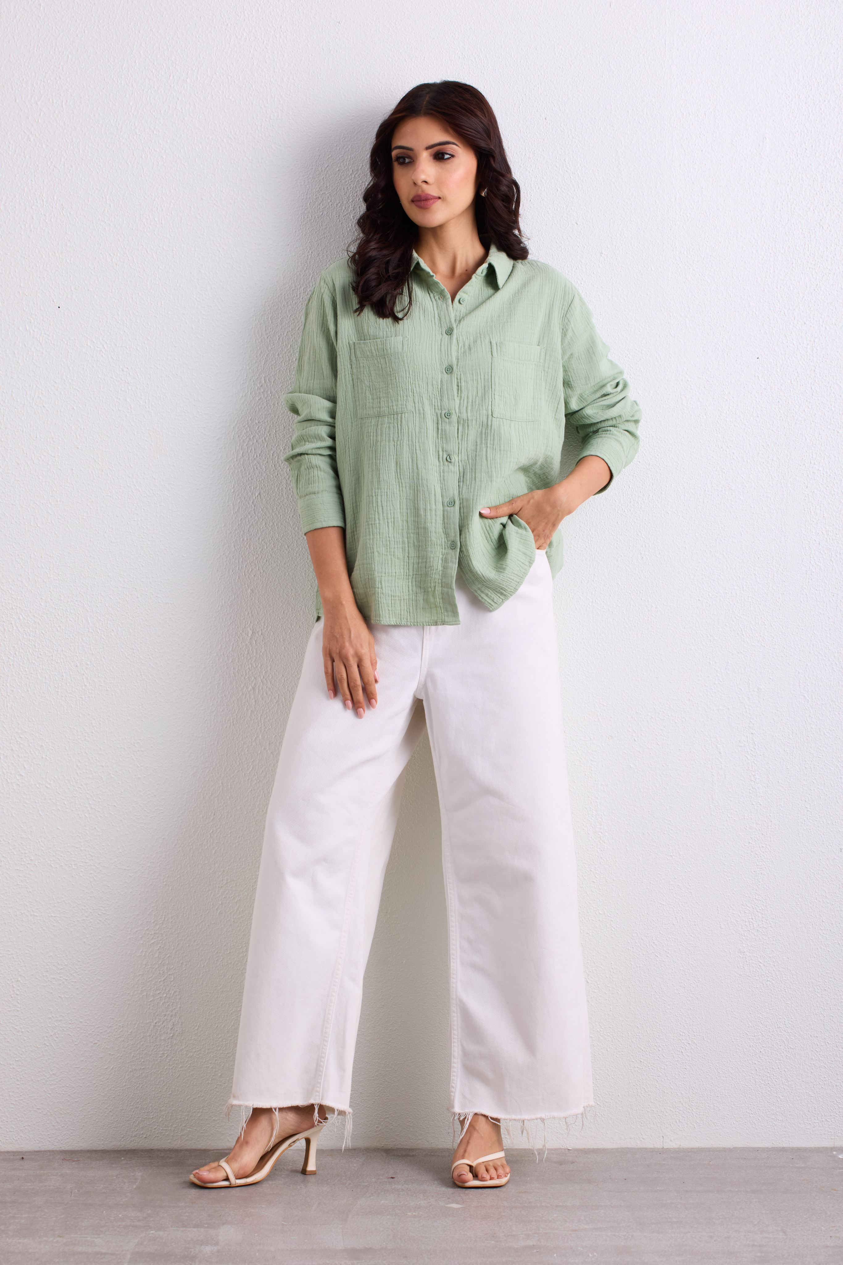 Double Cloth Textured Shirt - Sage Green