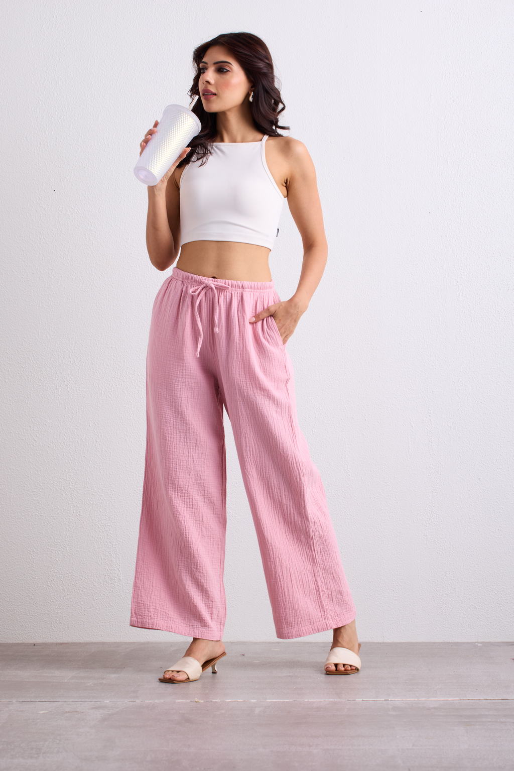 Double Cloth Textured Pant - Blush Pink