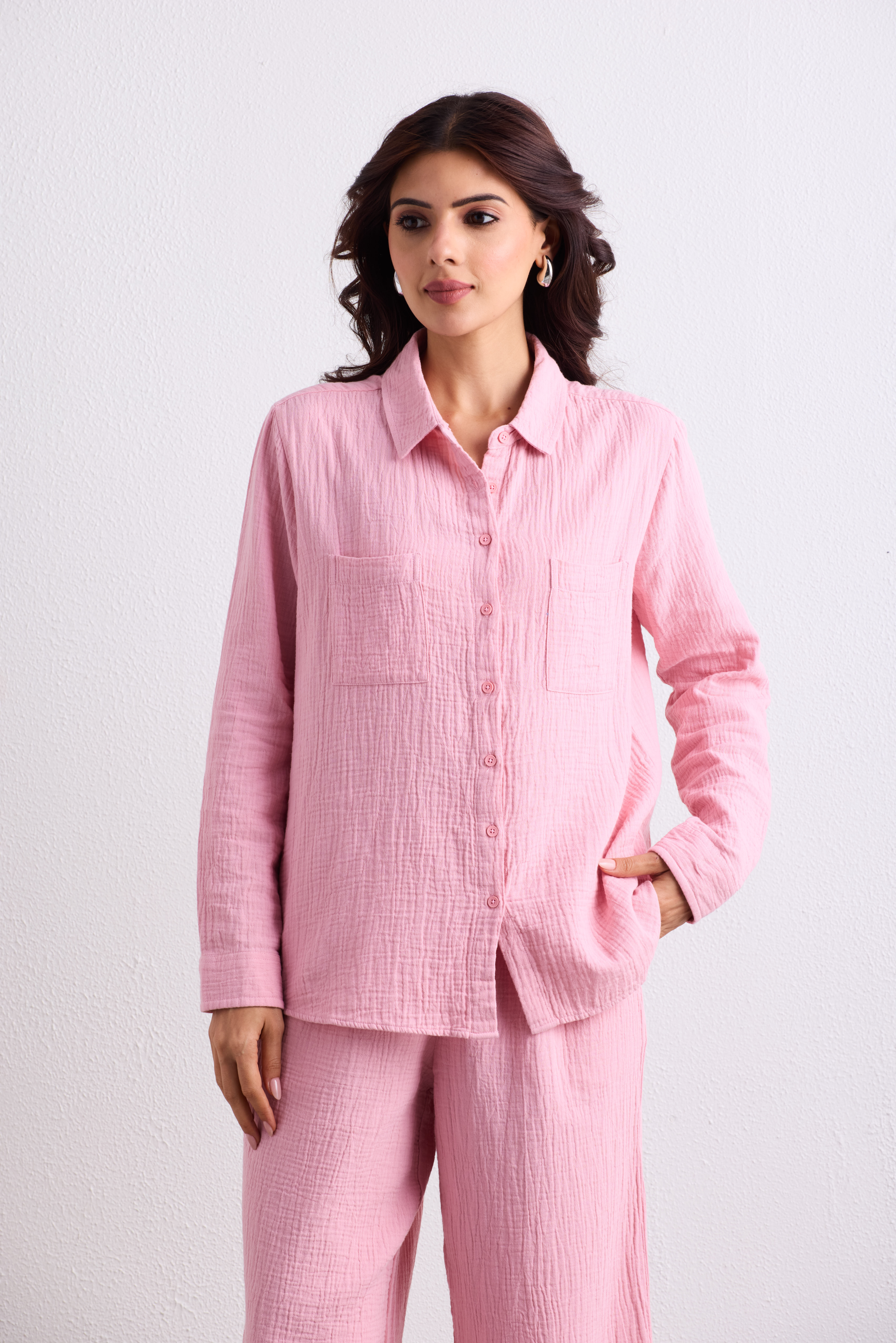 Double Cloth Textured Shirt - Blush Pink