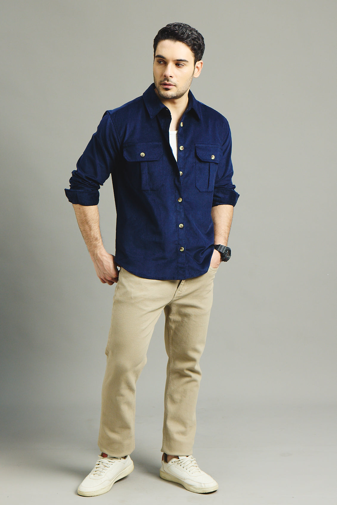 Mens Corduroy Shirt - Midnight Navy