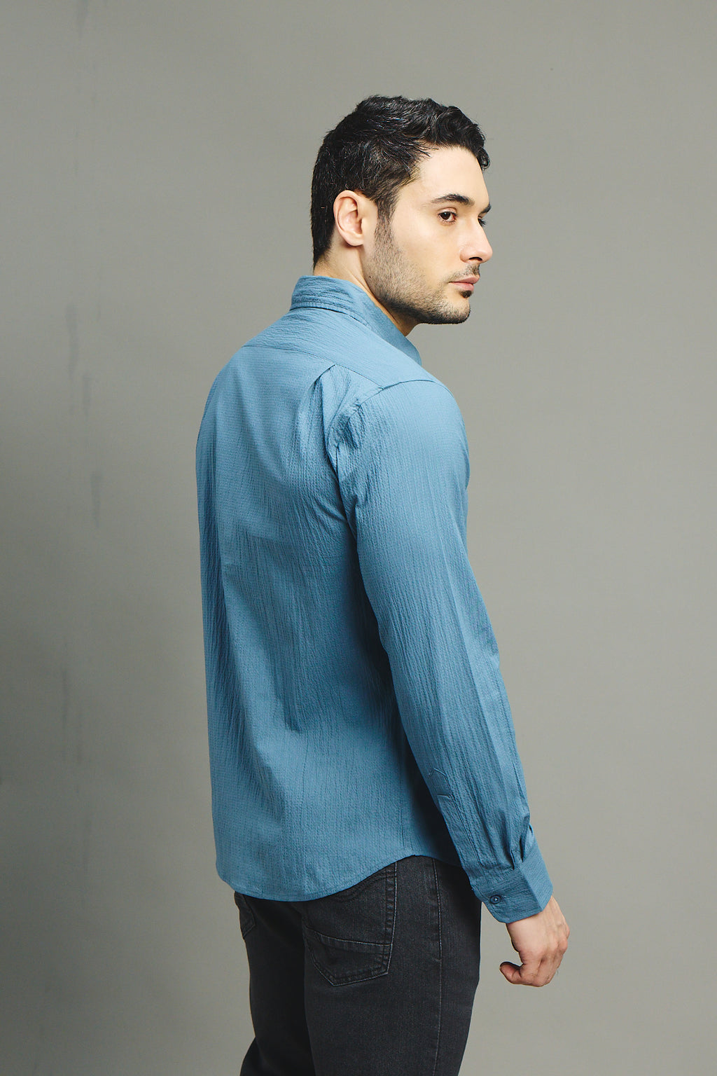 Mens Textured Shirt - Petrol Blue