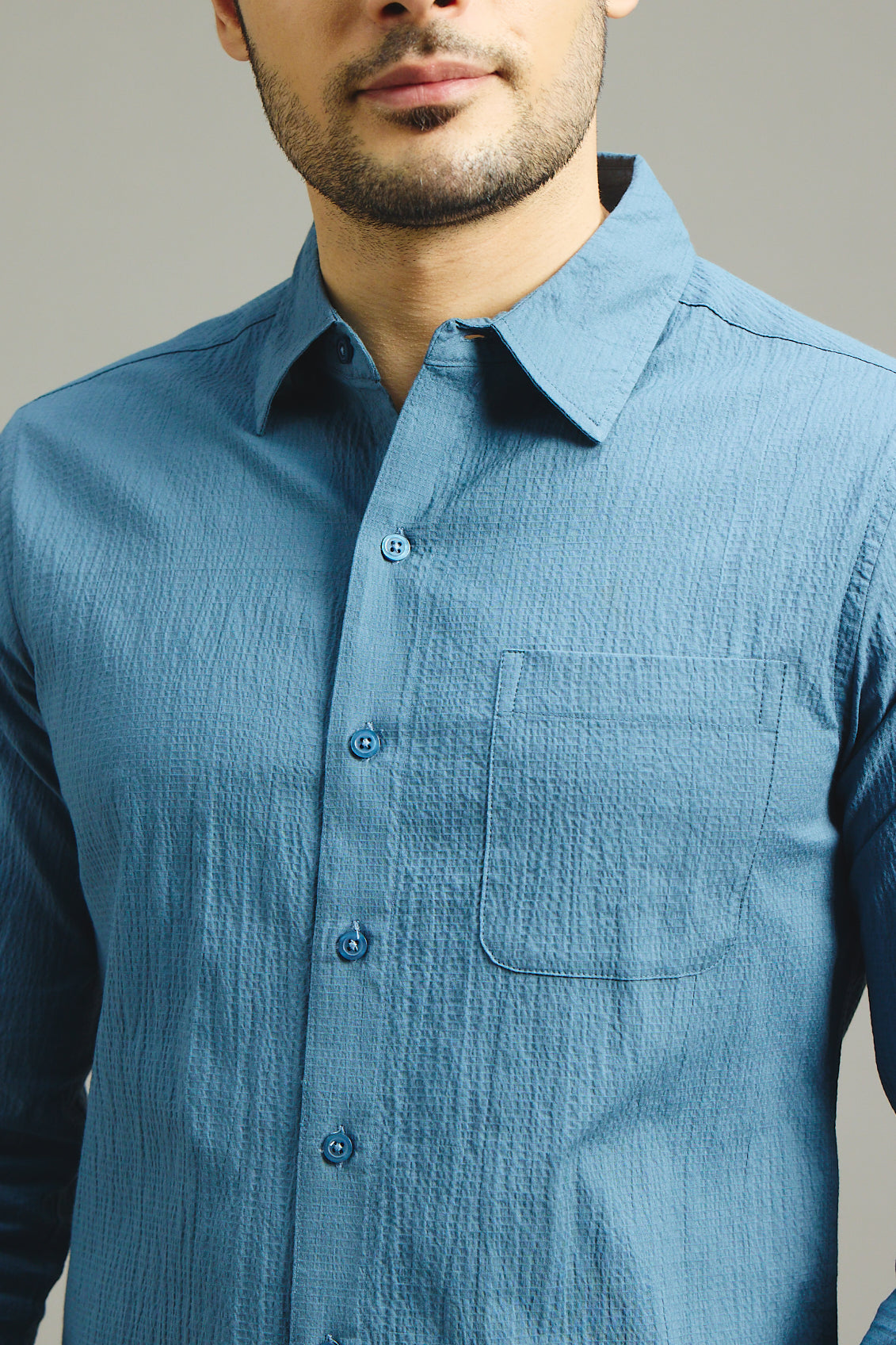 Mens Textured Shirt - Petrol Blue