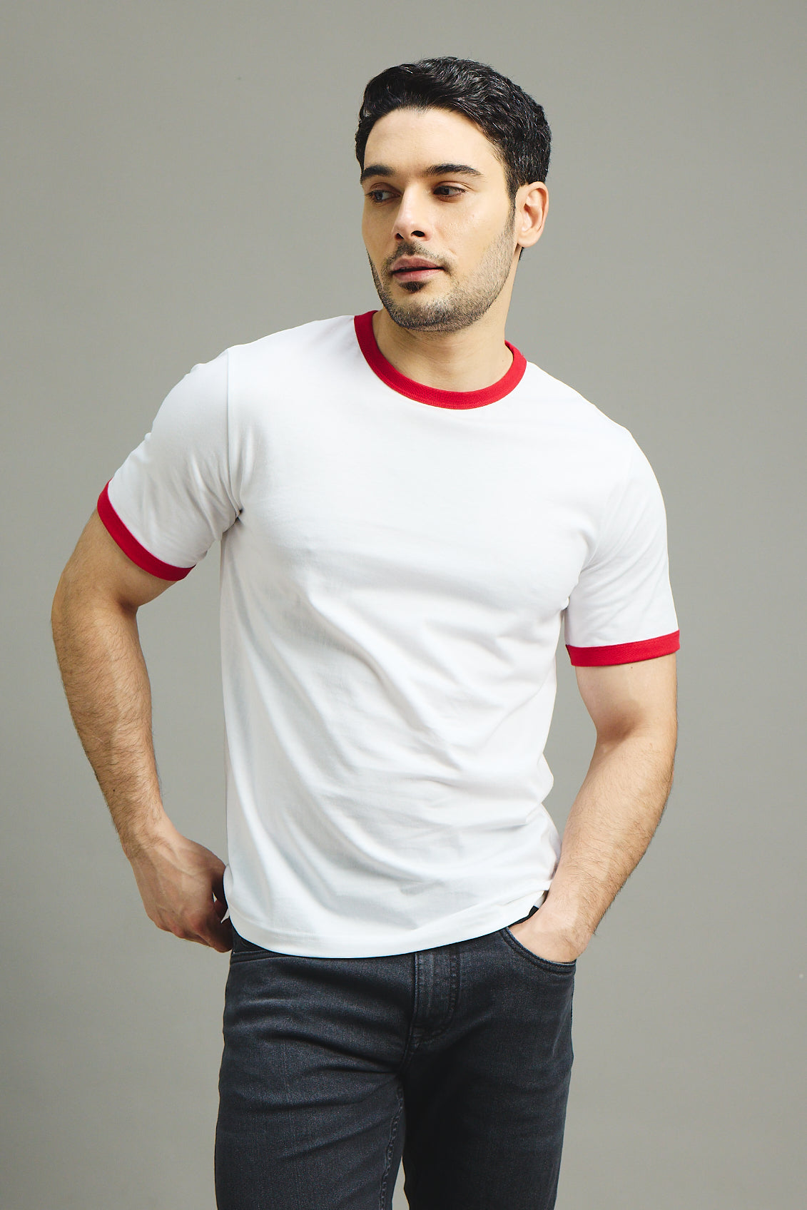 Mens Ringer T-Shirt - White X Blood Red