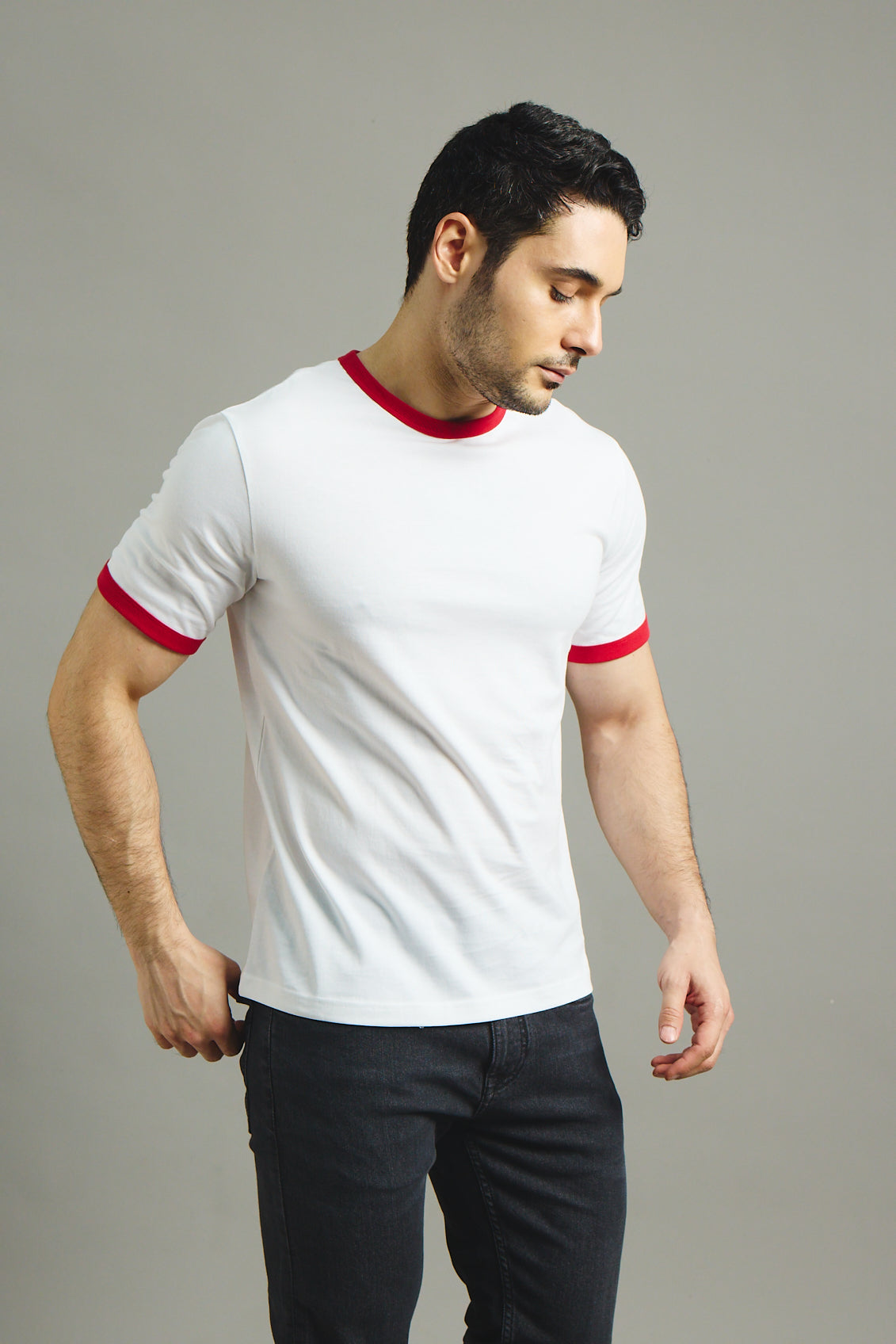Mens Ringer T-Shirt - White X Blood Red