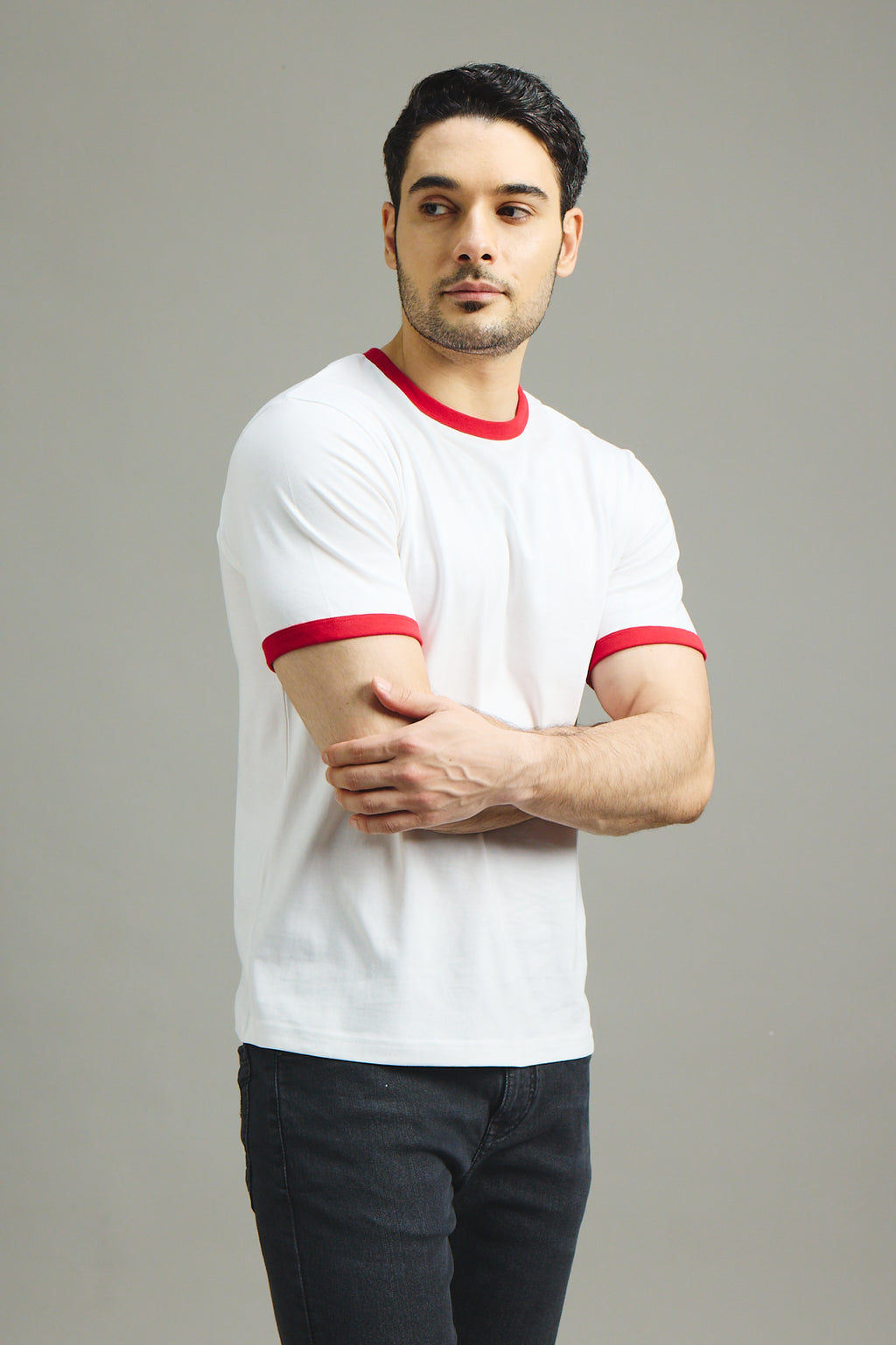 Mens Ringer T-Shirt - White X Blood Red