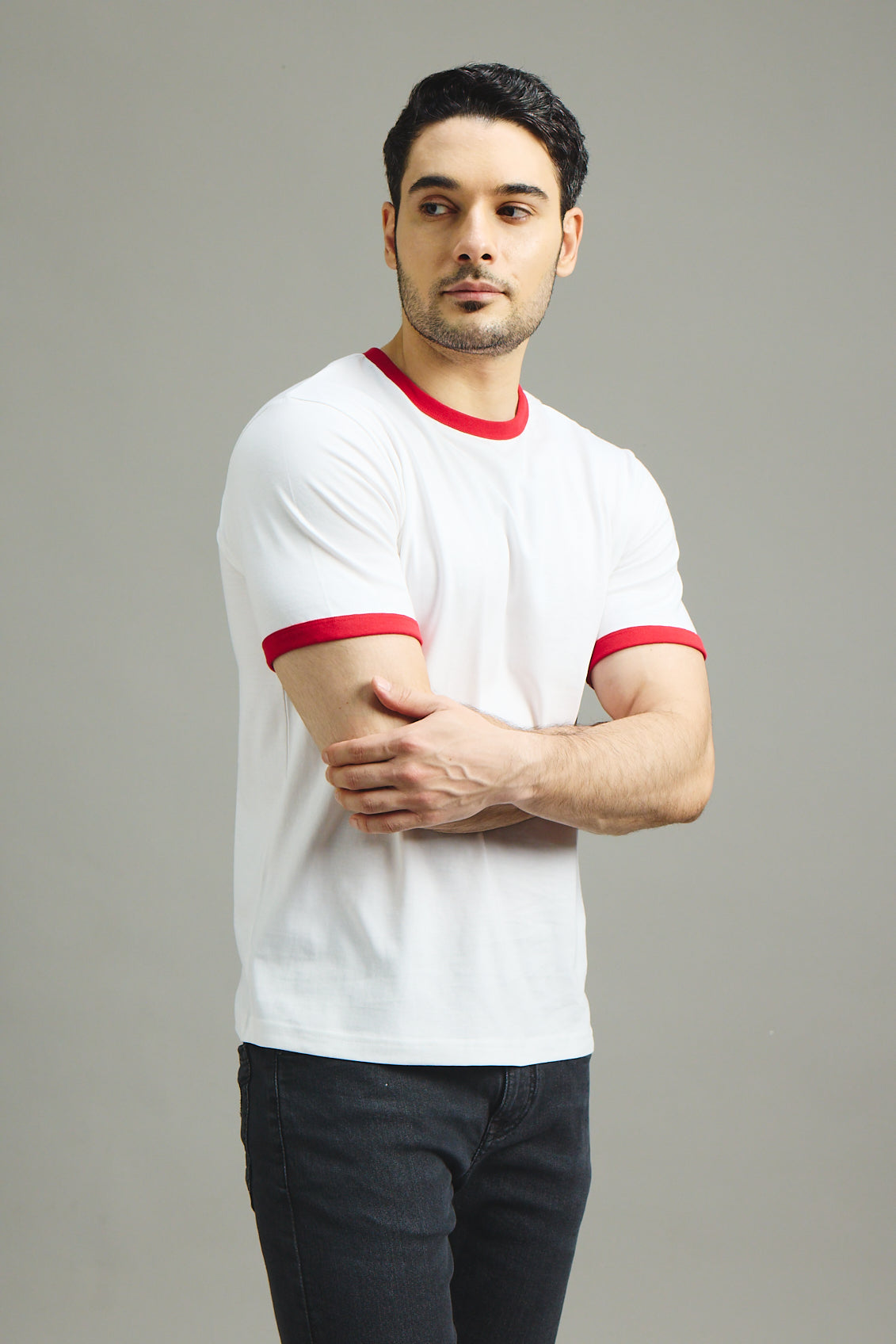 Mens Ringer T-Shirt - White X Blood Red